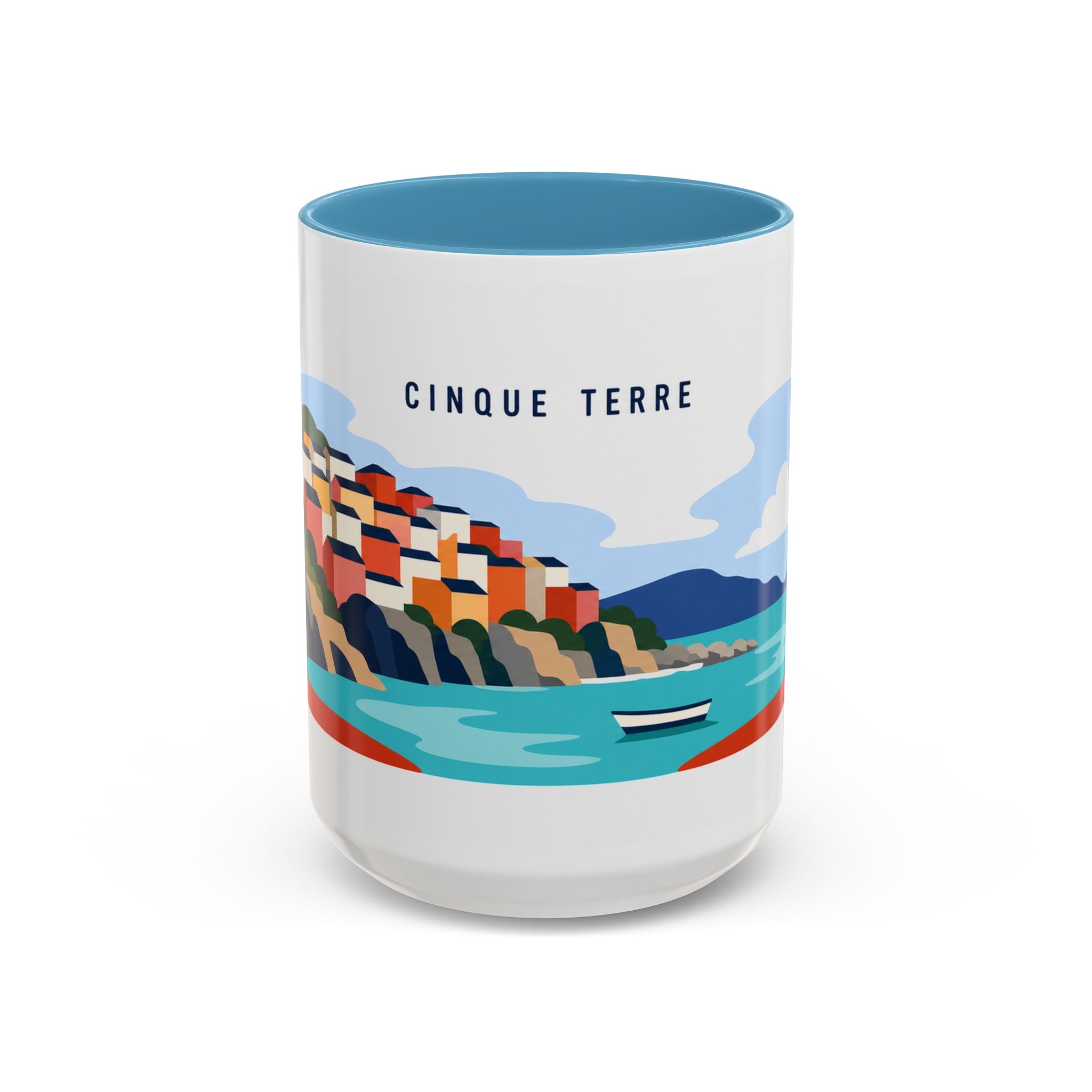Cinque Terre Coffee Mug | Travel Destination Souvenir Gift | Accent Color Ceramic 11oz 15oz