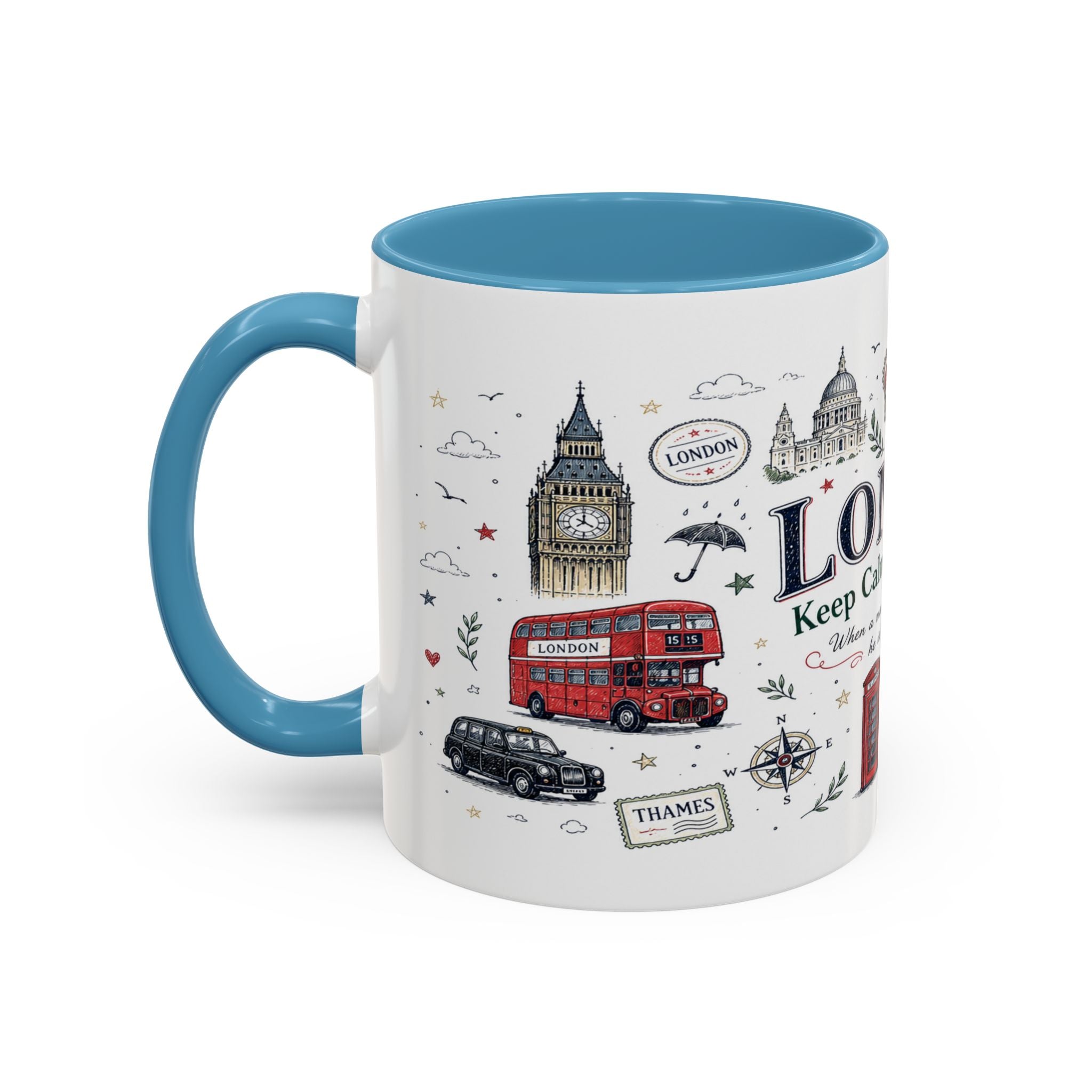 London Coffee Mug | England Souvenir Travel Gift | Accent Color Ceramic 11oz 15oz