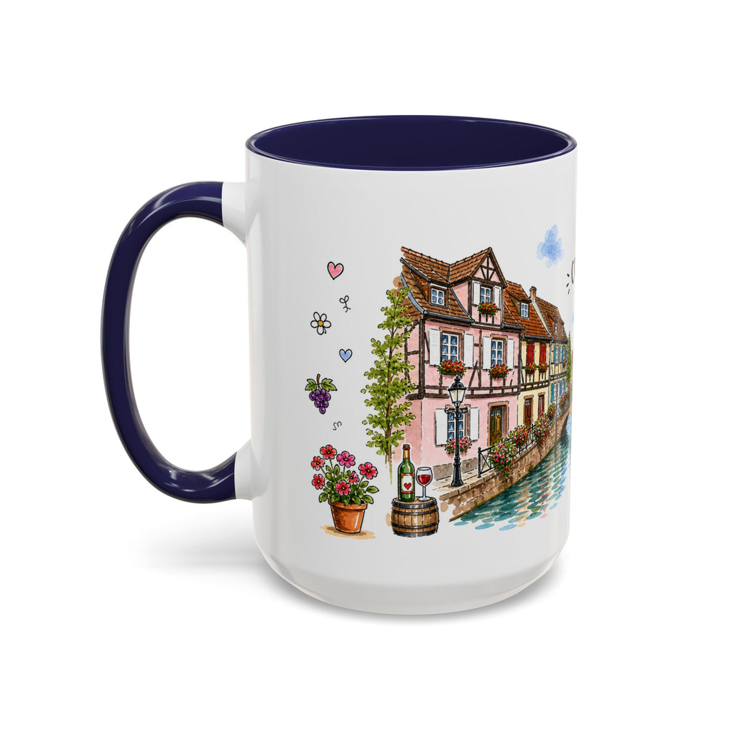 Colmar Illustrated Travel Mug | France Souvenir Accent Coffee Mug | 11oz 15oz Ceramic Cup