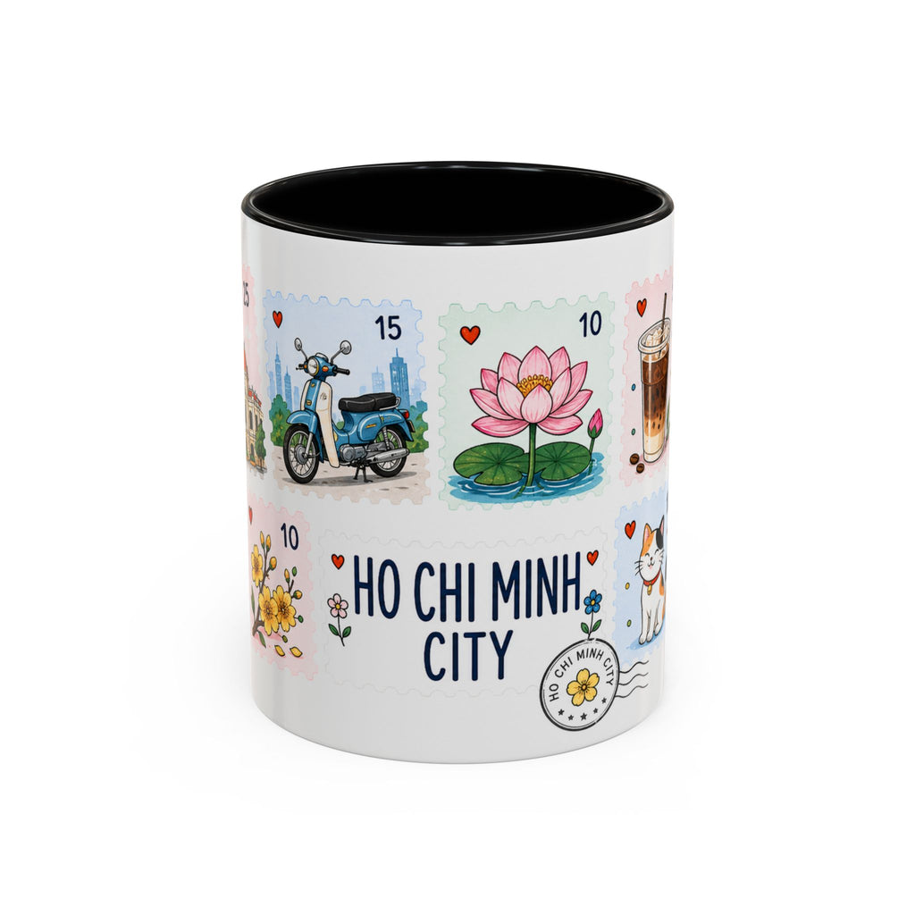 Ho Chi Minh City Coffee Mug | Postage Stamp Collage Mug | Travel Souvenir Accent Cup 11oz 15oz