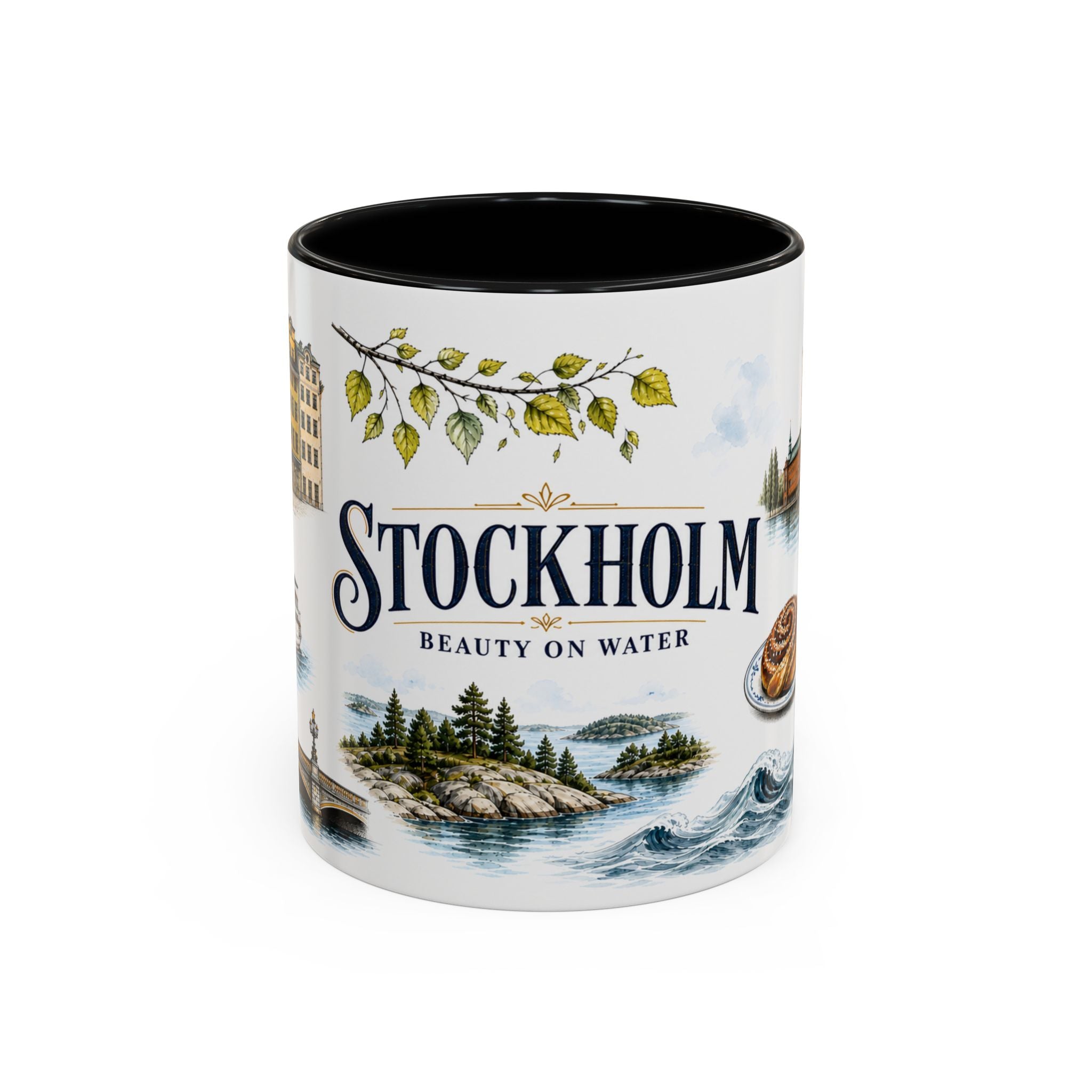 Stockholm Coffee Mug | Sweden Travel Souvenir | Vintage Illustrated City Gift | 11 oz 15 oz Accent Mug