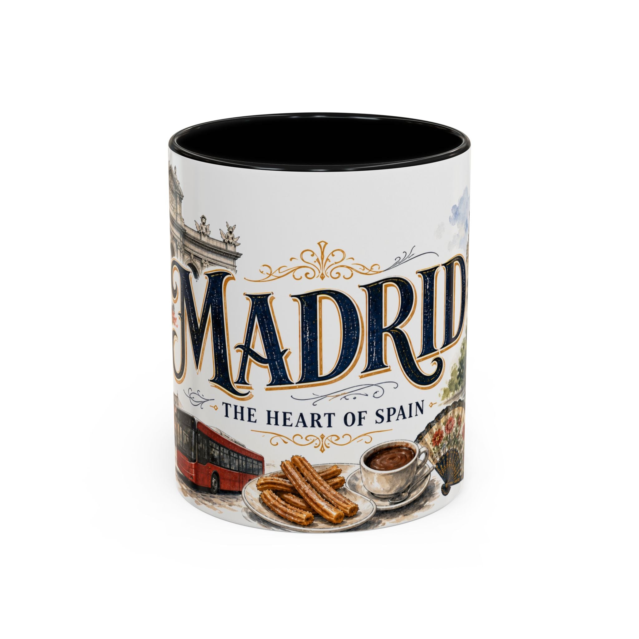 Madrid Coffee Mug | Spain Travel Souvenir | Vintage Illustrated City Gift | 11 oz 15 oz Accent Mug