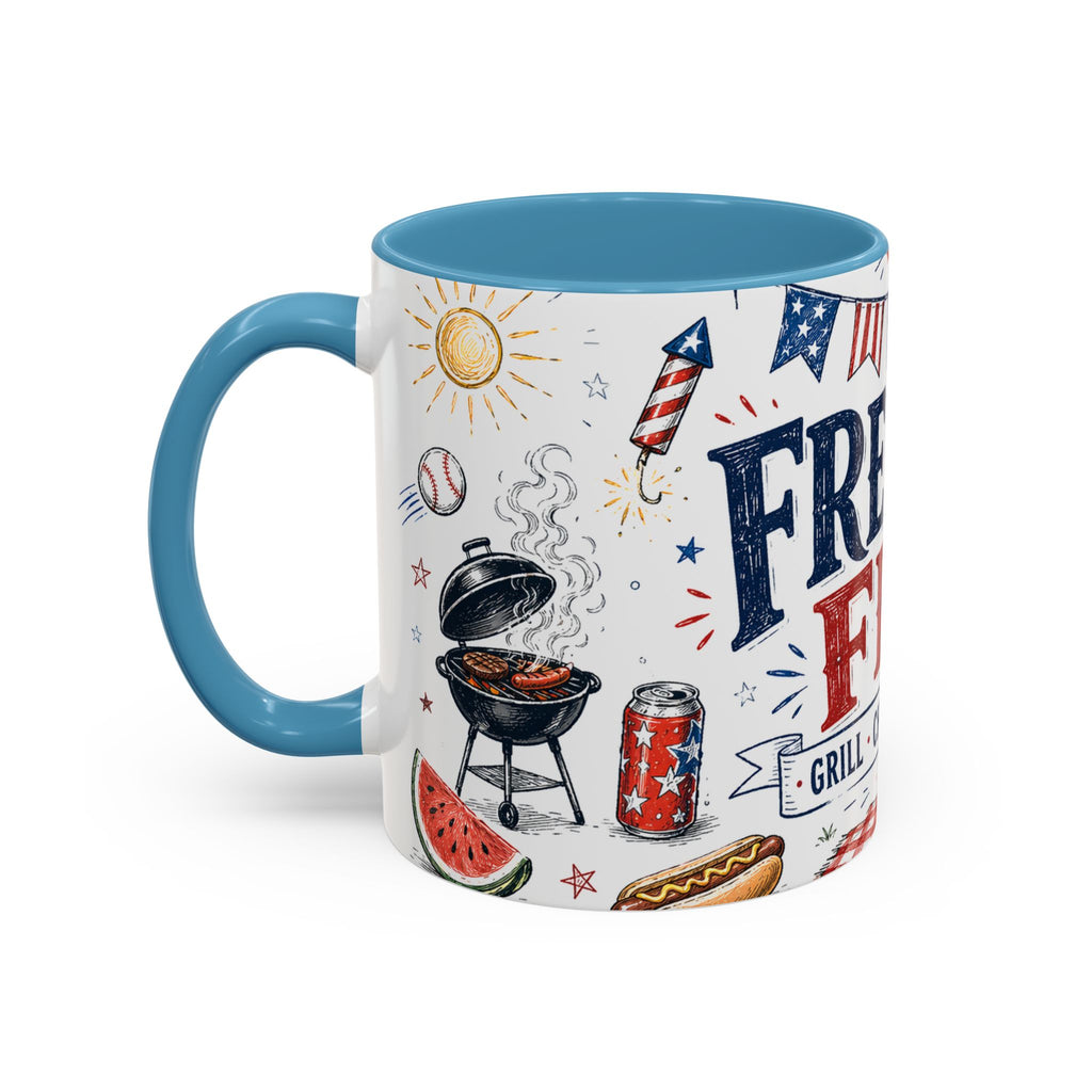 Freedom Fest Coffee Mug | Grill Chill Fireworks 4th of July | Accent Color Ceramic 11oz 15oz