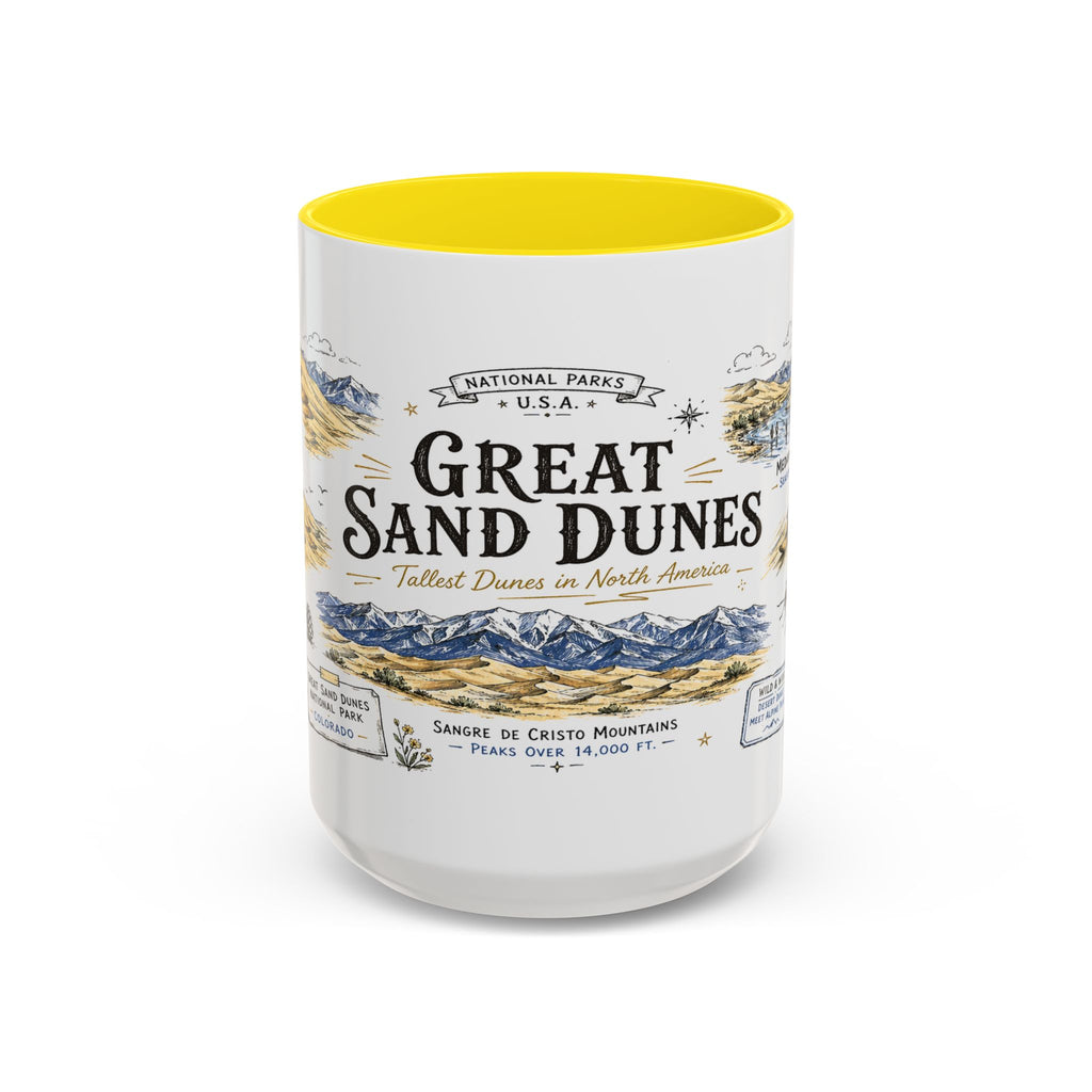 Great Sand Dunes National Park Coffee Mug | Colorado Desert Mountain Dunes Gift | Accent Color Ceramic 11oz 15oz
