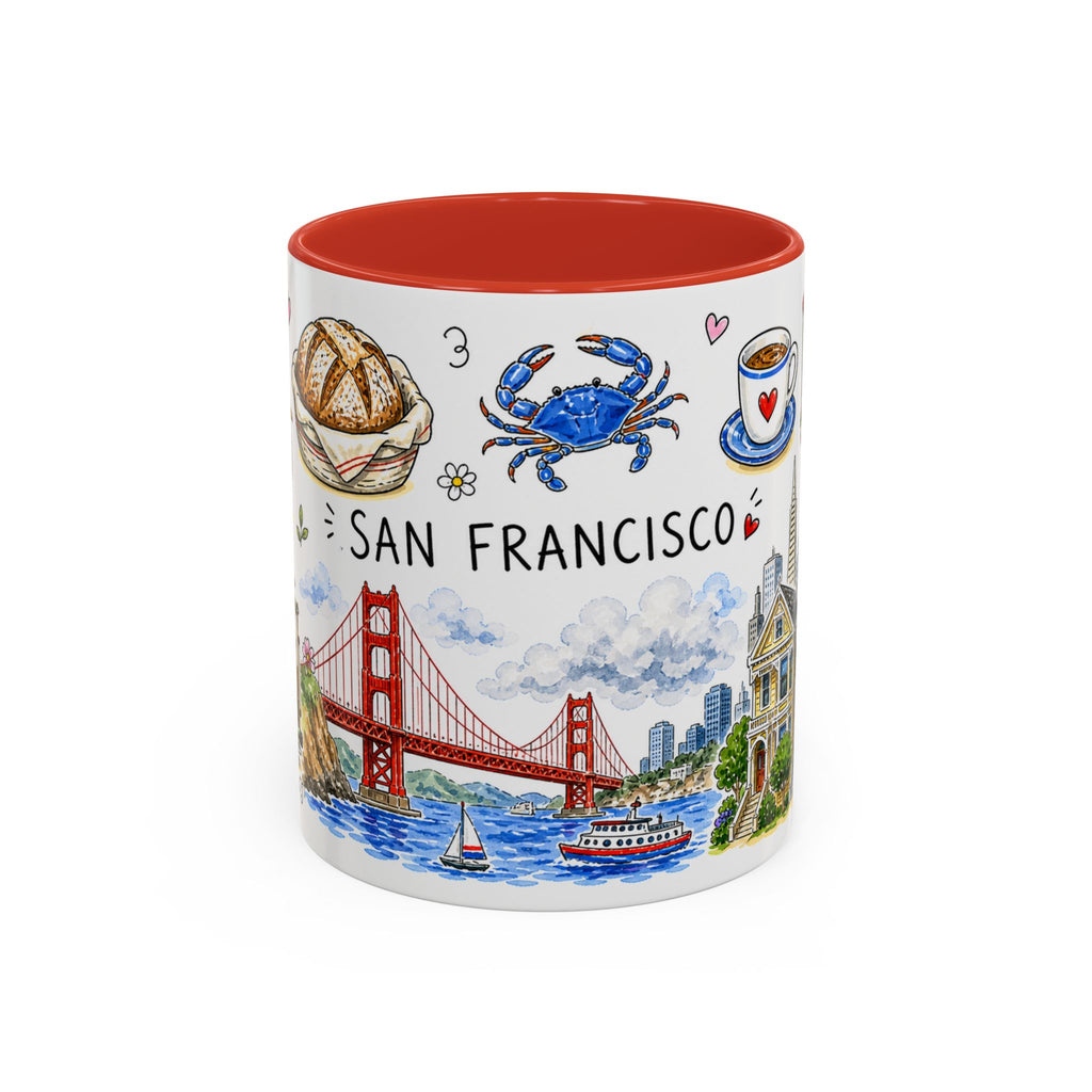San Francisco Illustrated Travel Mug | City Souvenir Accent Coffee Mug | 11oz 15oz Ceramic Cup