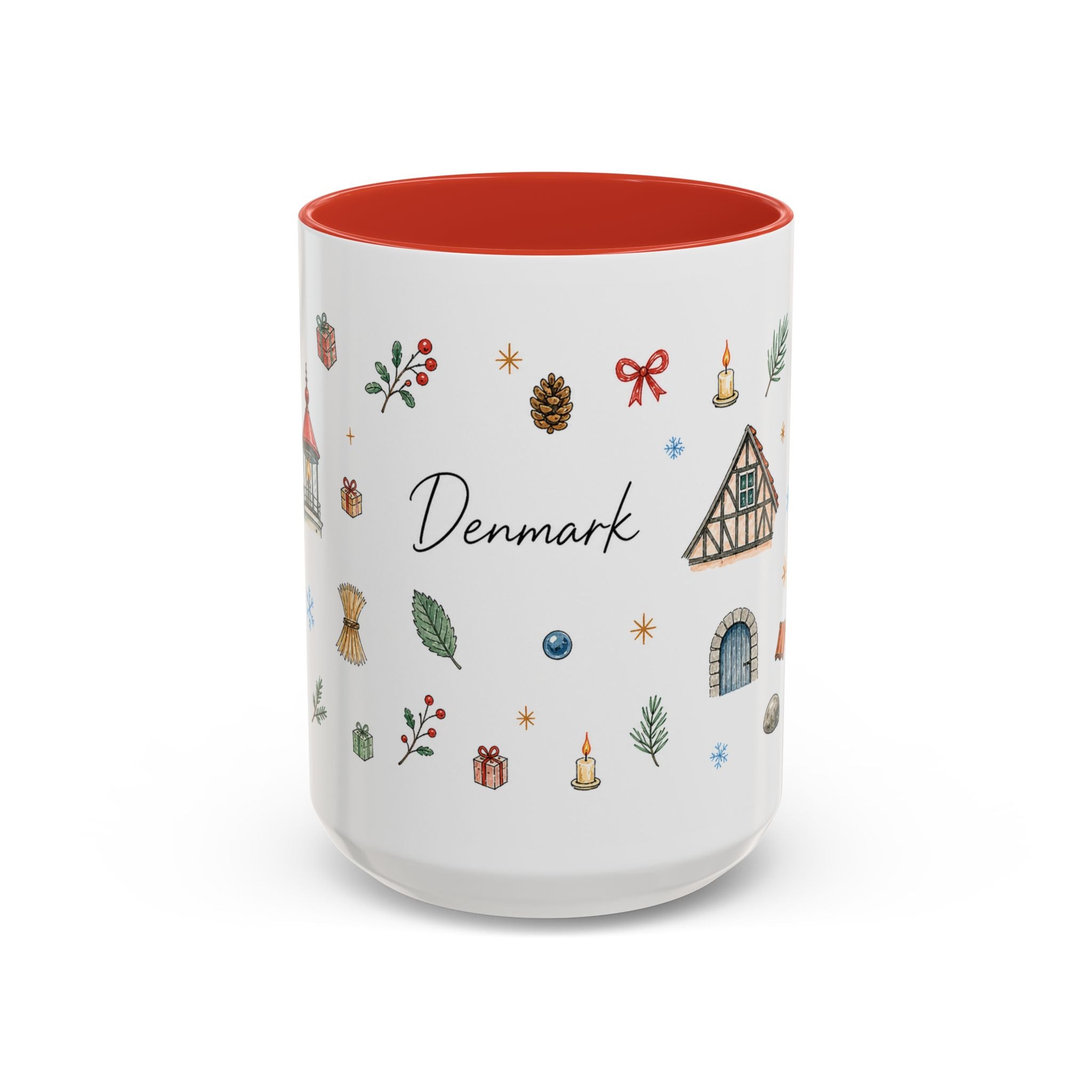Denmark Christmas Mug | Watercolor Travel Souvenir | Holiday Gift | Accent Ceramic Coffee Cup 11oz 15oz