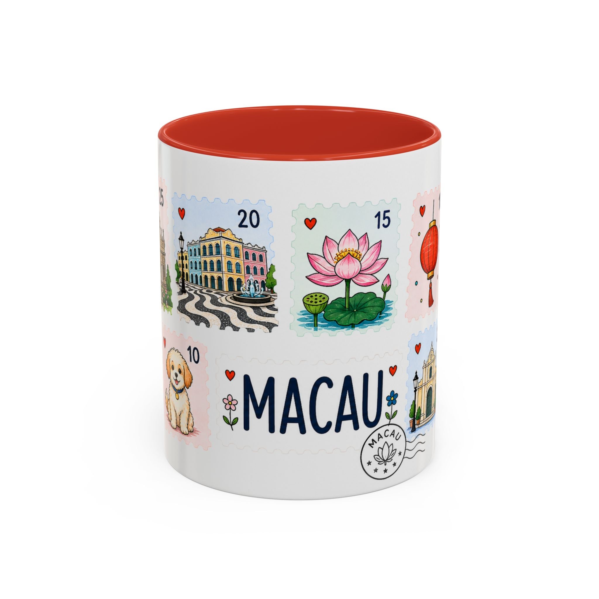 Macau Coffee Mug | Postage Stamp Collage Mug | Travel Souvenir Accent Cup 11oz 15oz