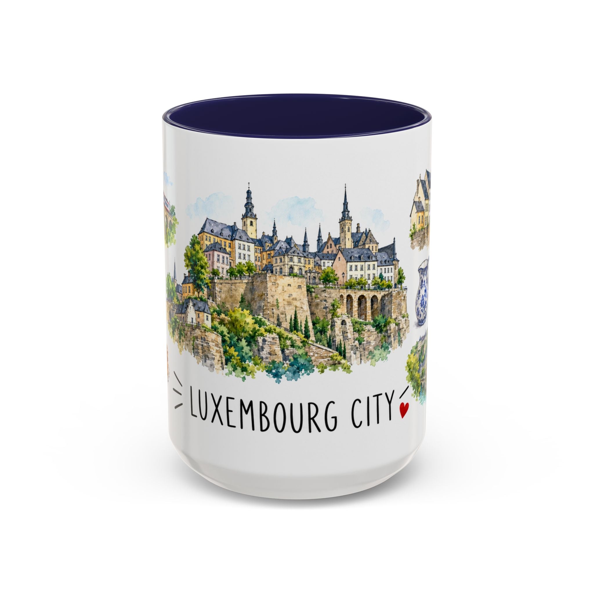 Luxembourg City Illustrated Travel Mug | City Souvenir Accent Coffee Mug | 11oz 15oz Ceramic Cup
