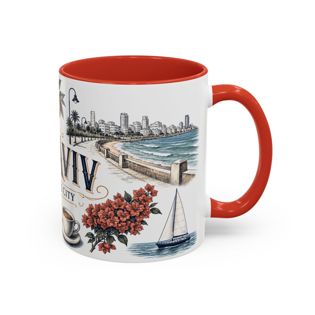 Tel Aviv Coffee Mug | Israel Travel Souvenir | Vintage Illustrated City Gift | 11 oz 15 oz Accent Mug