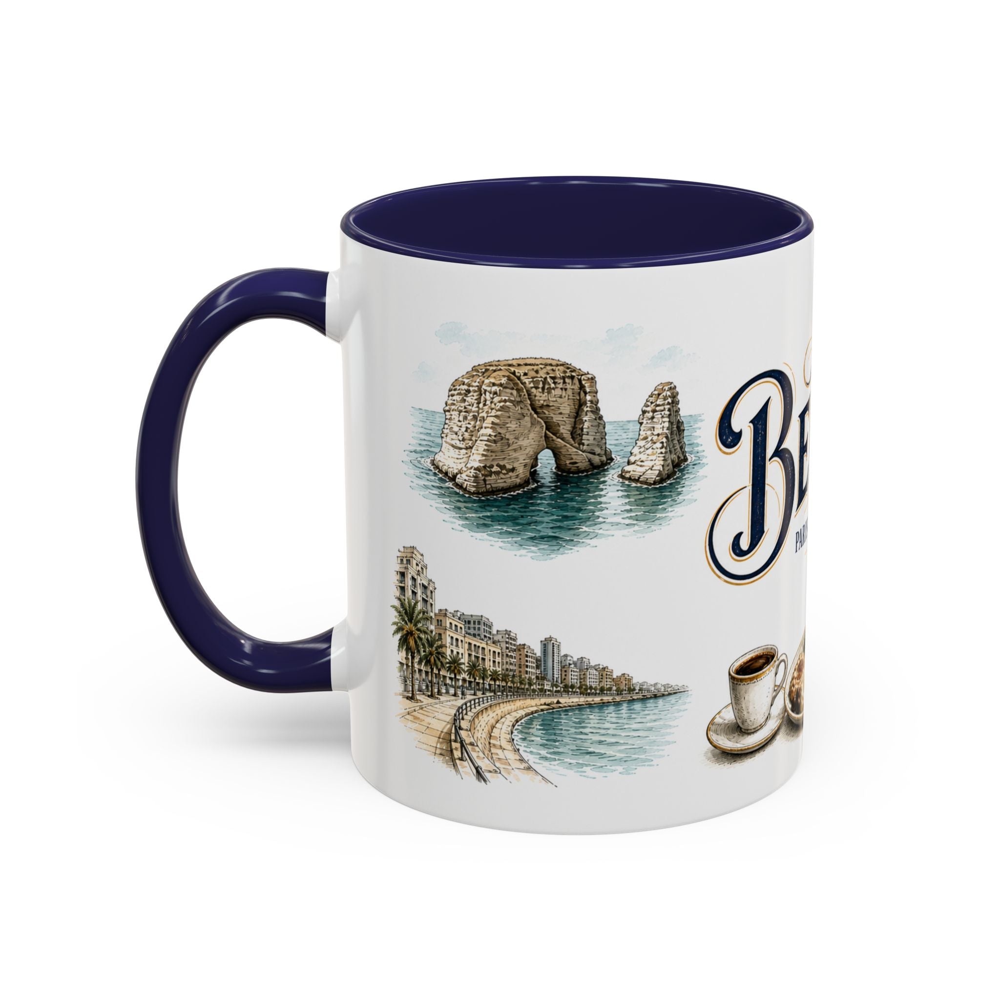 Beirut Coffee Mug | Lebanon Travel Souvenir | Vintage Illustrated City Gift | 11 oz 15 oz Accent Mug
