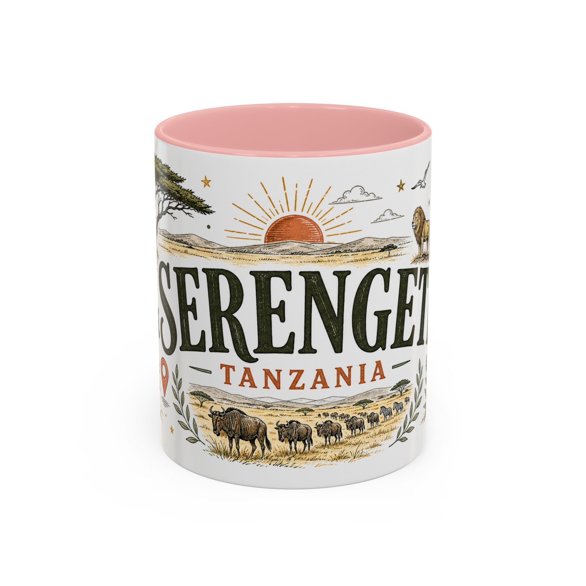 Serengeti Coffee Mug | Travel Destination Souvenir Gift | Accent Color Ceramic 11oz 15oz