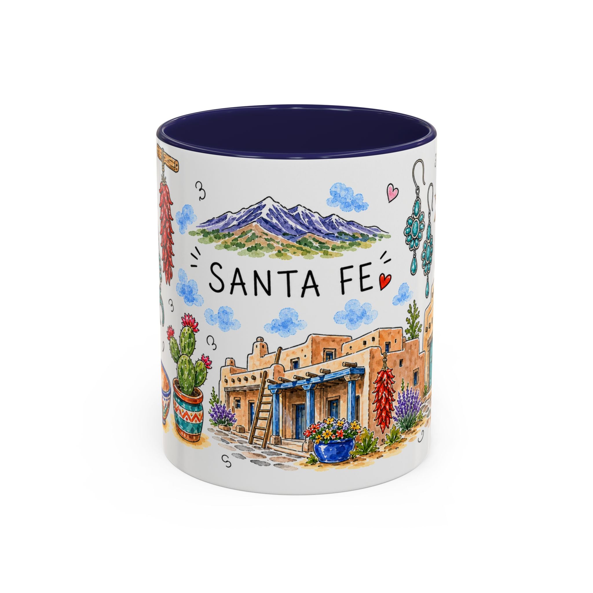 Santa Fe Illustrated Travel Mug | City Souvenir Accent Coffee Mug | 11oz 15oz Ceramic Cup