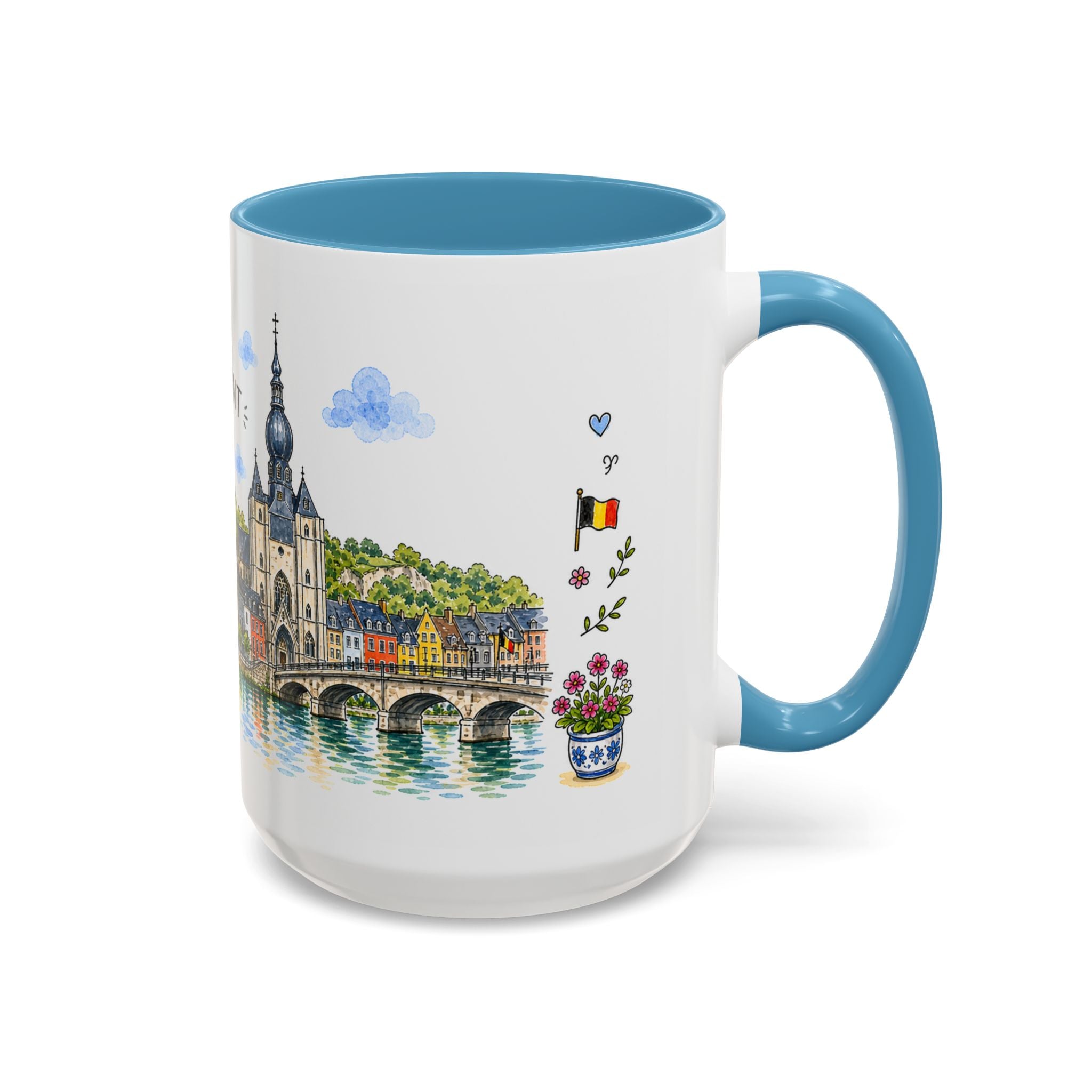 Dinant Illustrated Travel Mug | Belgium Souvenir Accent Coffee Mug | 11oz 15oz Ceramic Cup