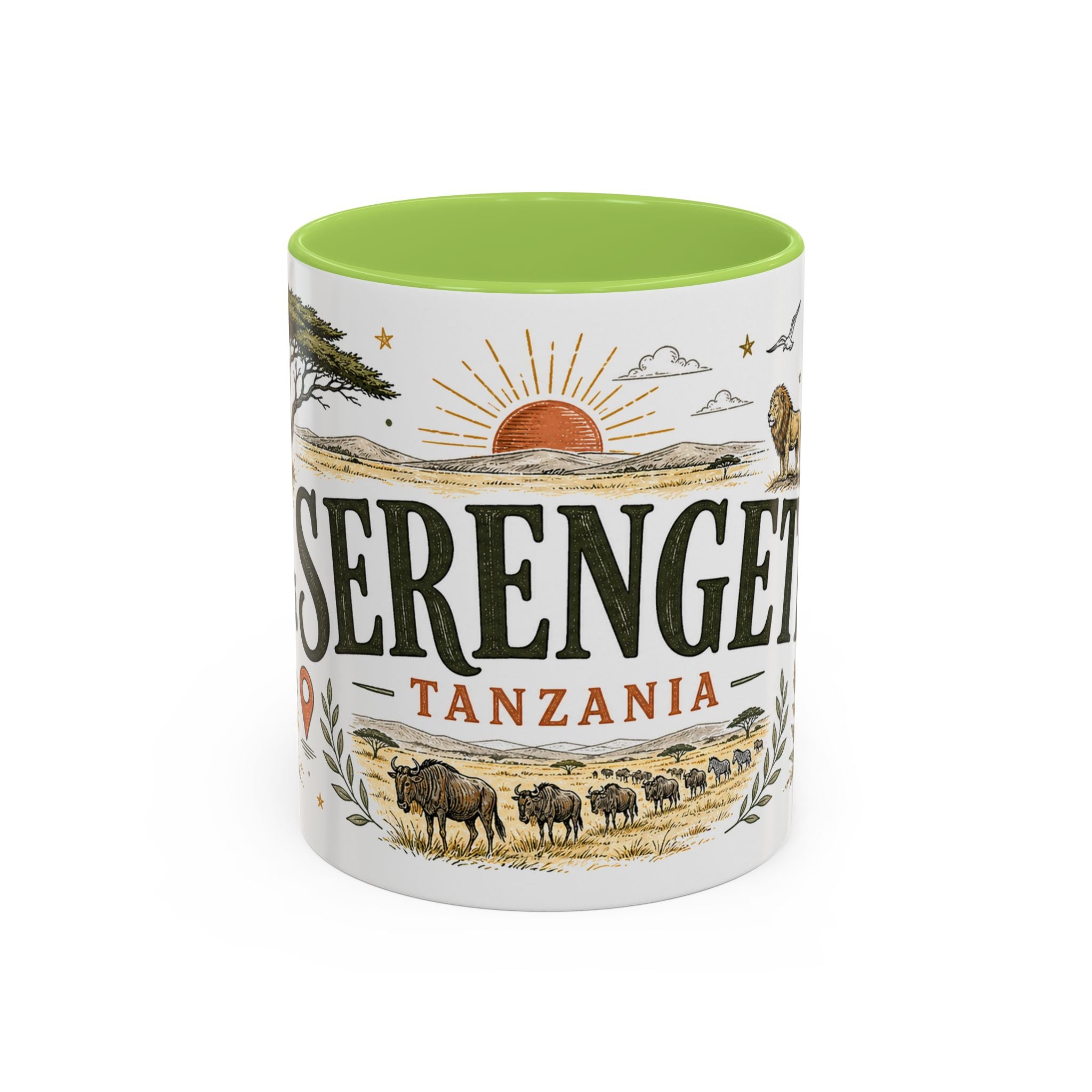 Serengeti Coffee Mug | Travel Destination Souvenir Gift | Accent Color Ceramic 11oz 15oz