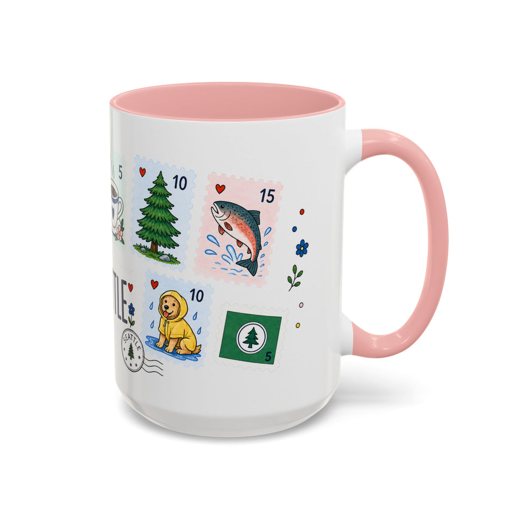 Seattle Coffee Mug | Postage Stamp Collage Mug | Travel Souvenir Accent Cup 11oz 15oz