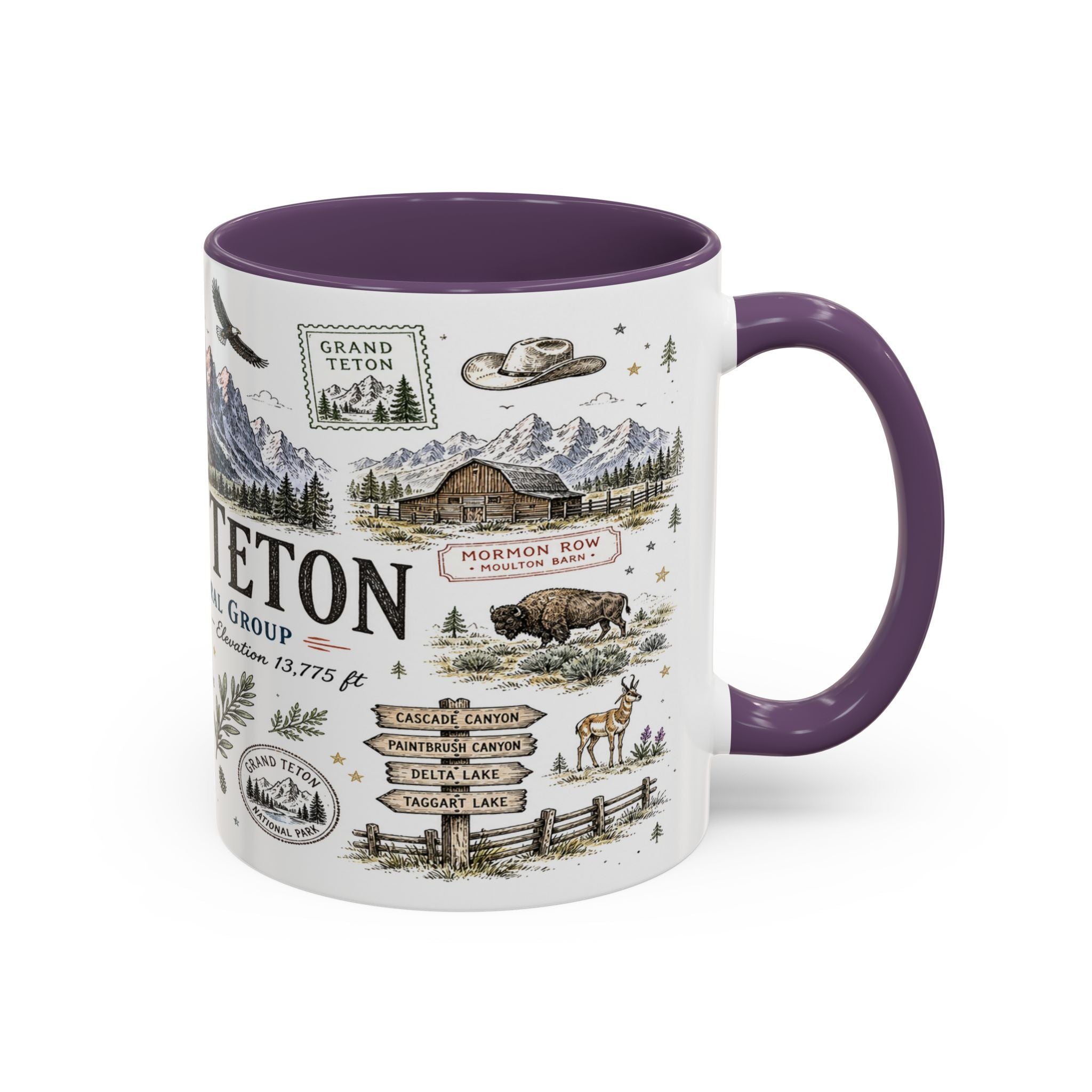 Grand Teton Coffee Mug | National Park Hiking Wyoming Gift | Accent Color Ceramic 11oz 15oz