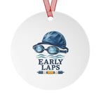 Early Laps Swimming Round Metal Ornament | Sports Gift