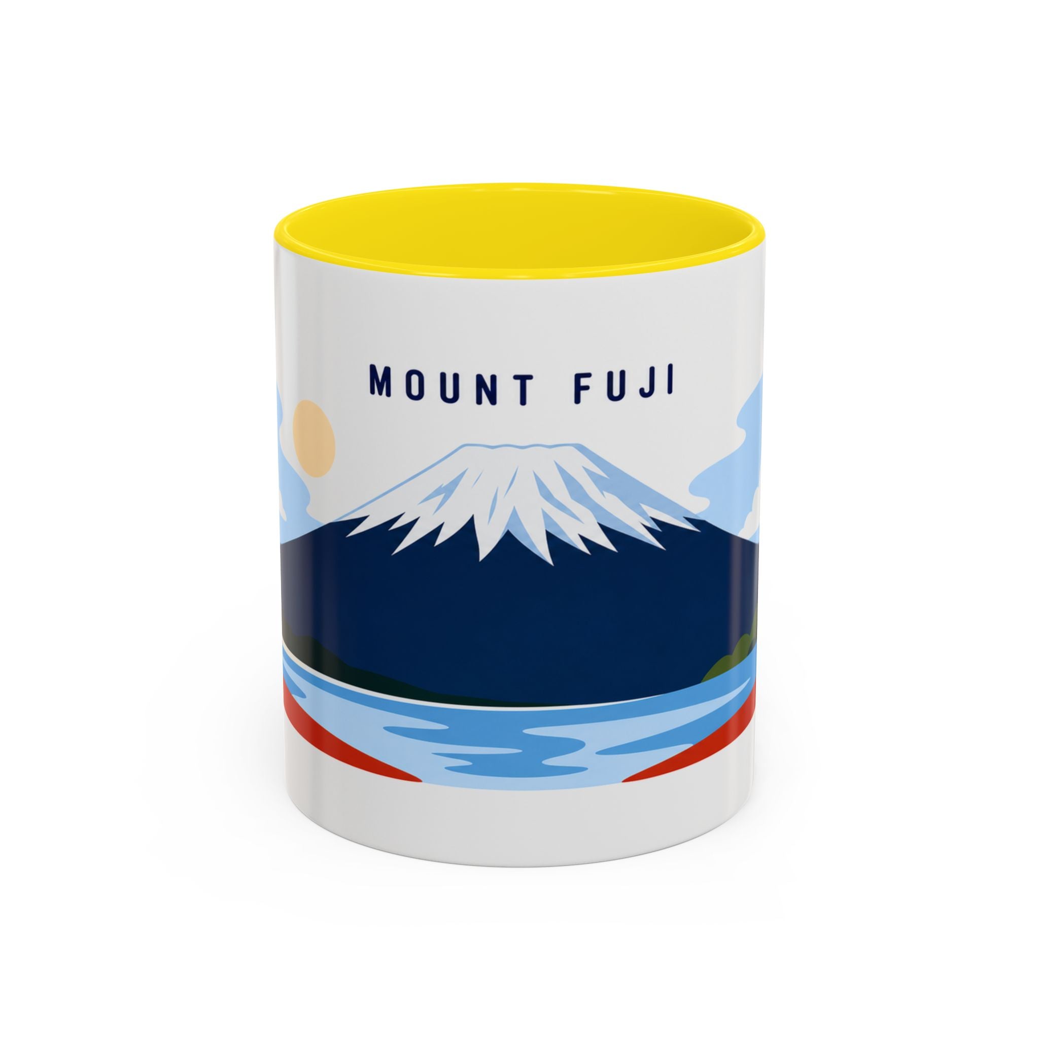 Mount Fuji Coffee Mug | Travel Destination Souvenir Gift | Accent Color Ceramic 11oz 15oz