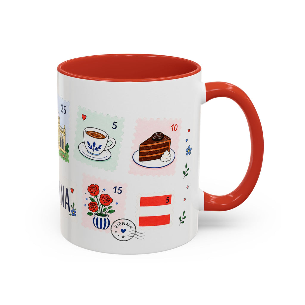 Vienna Coffee Mug | Postage Stamp Collage Mug | Travel Souvenir Accent Cup 11oz 15oz