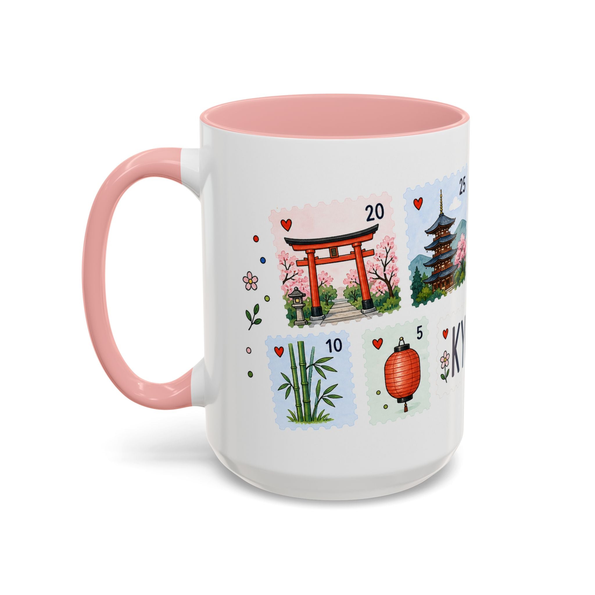 Kyoto Coffee Mug | Postage Stamp Collage Mug | Travel Souvenir Accent Cup 11oz 15oz
