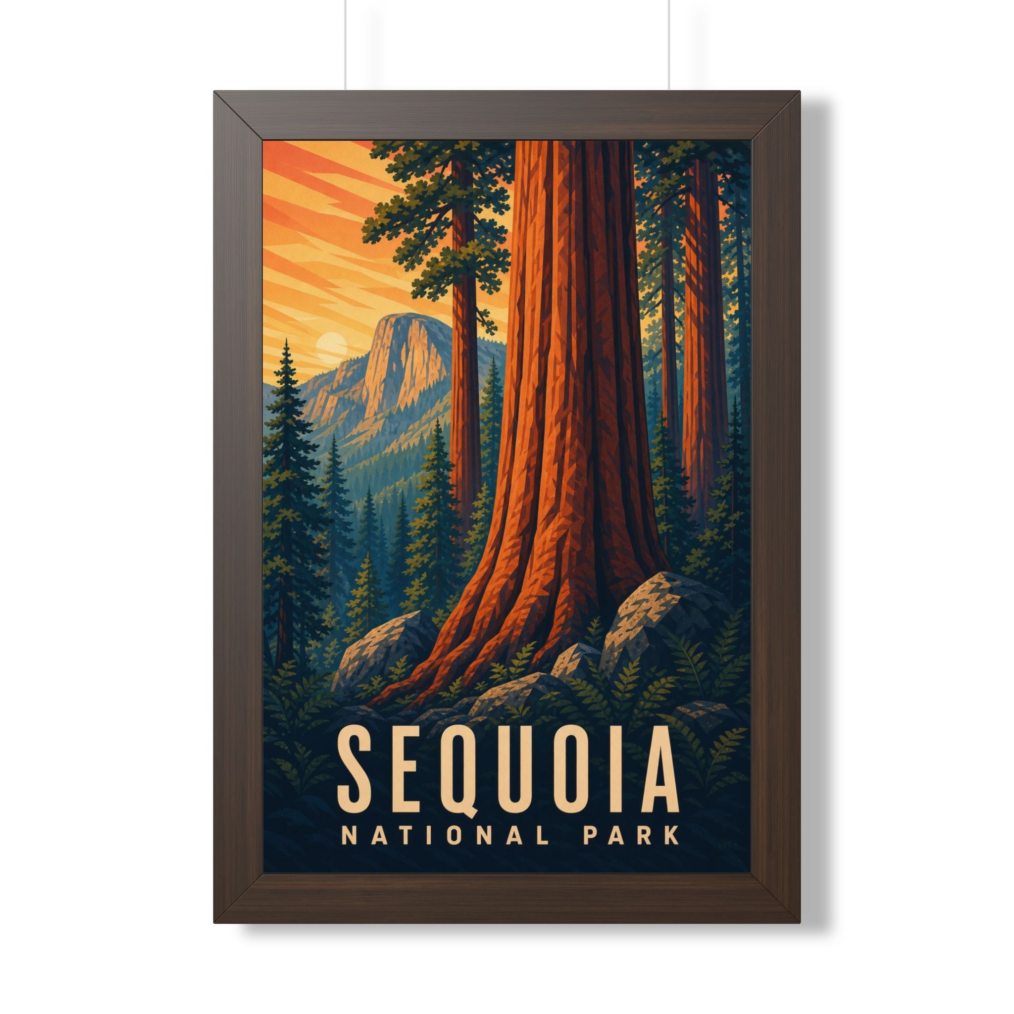Sequoia National Park Framed Poster | Vintage Travel Wall Art | Black Walnut White Frame | 16x24 20x30