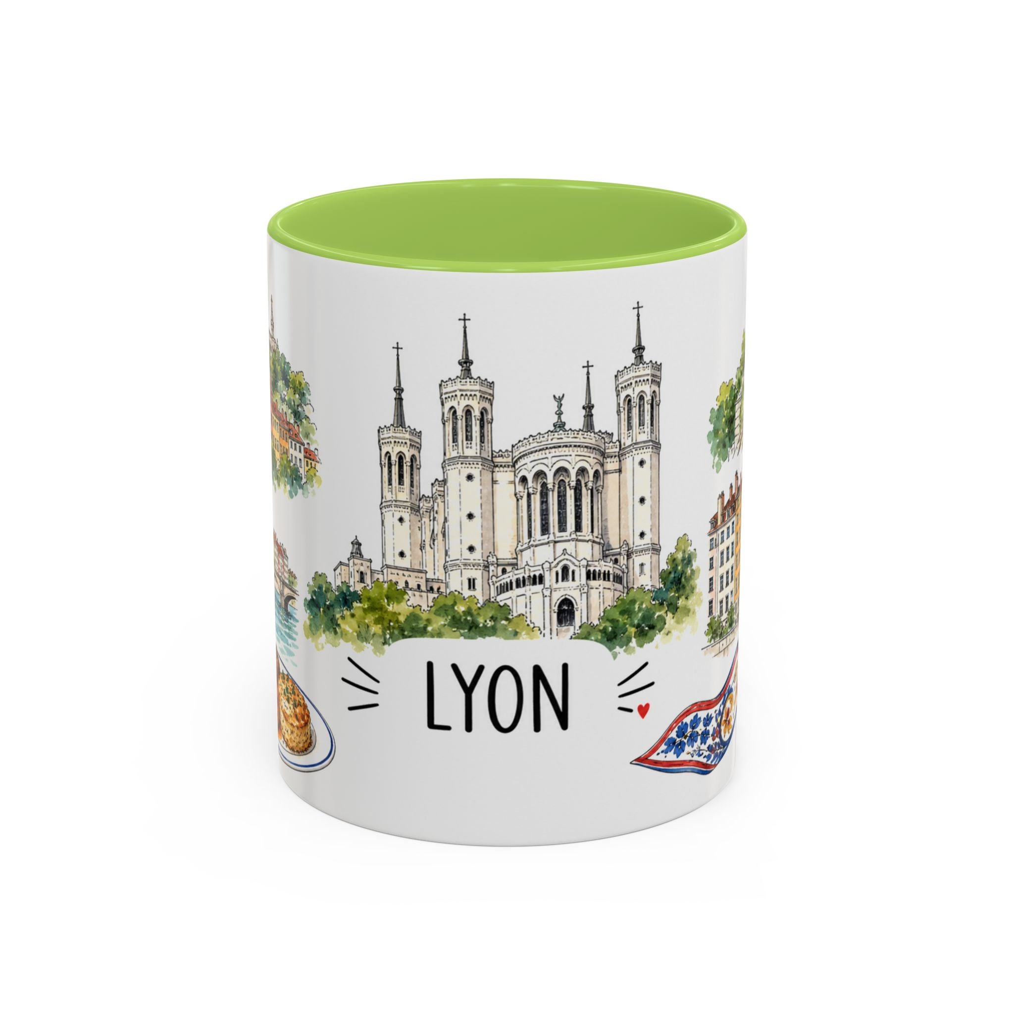 Lyon Illustrated Travel Mug | City Souvenir Accent Coffee Mug | 11oz 15oz Ceramic Cup