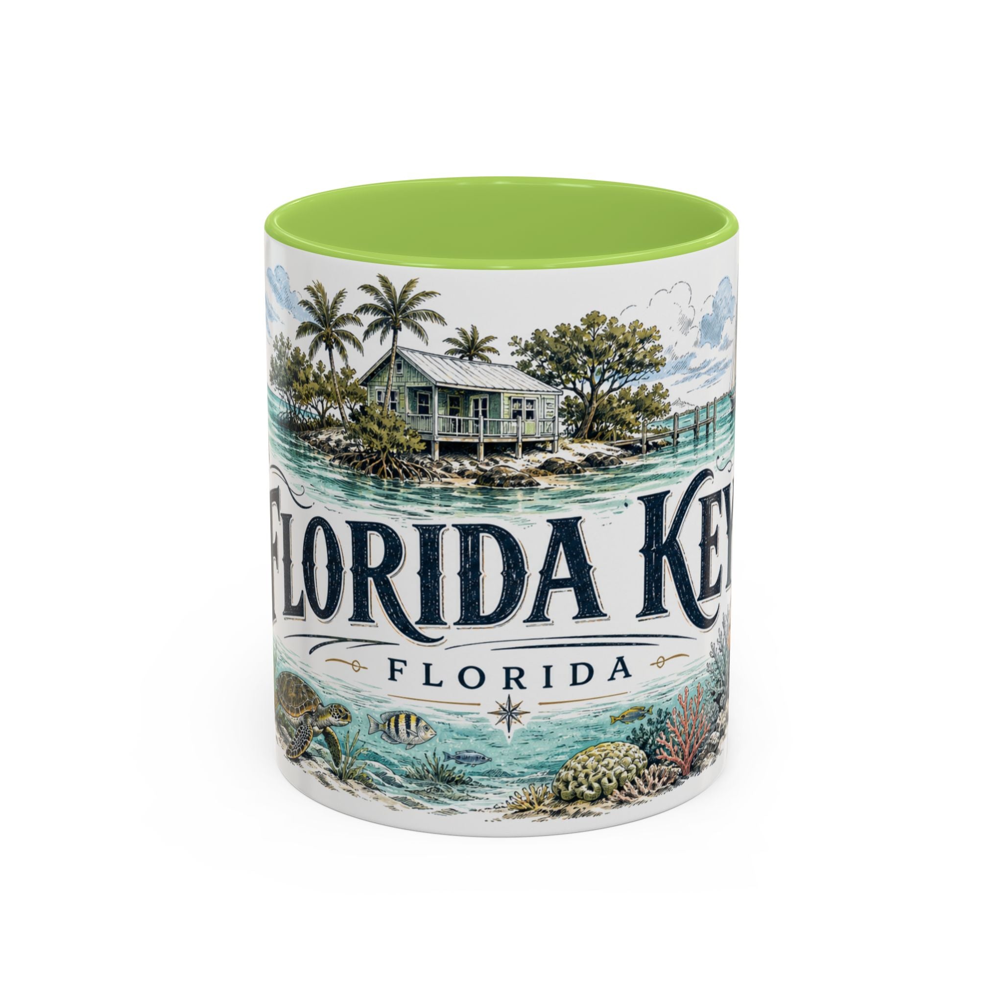 Florida Keys Mug, Florida Travel Souvenir, Bucket List Gift, Accent Ceramic Coffee Mug 11oz 15oz