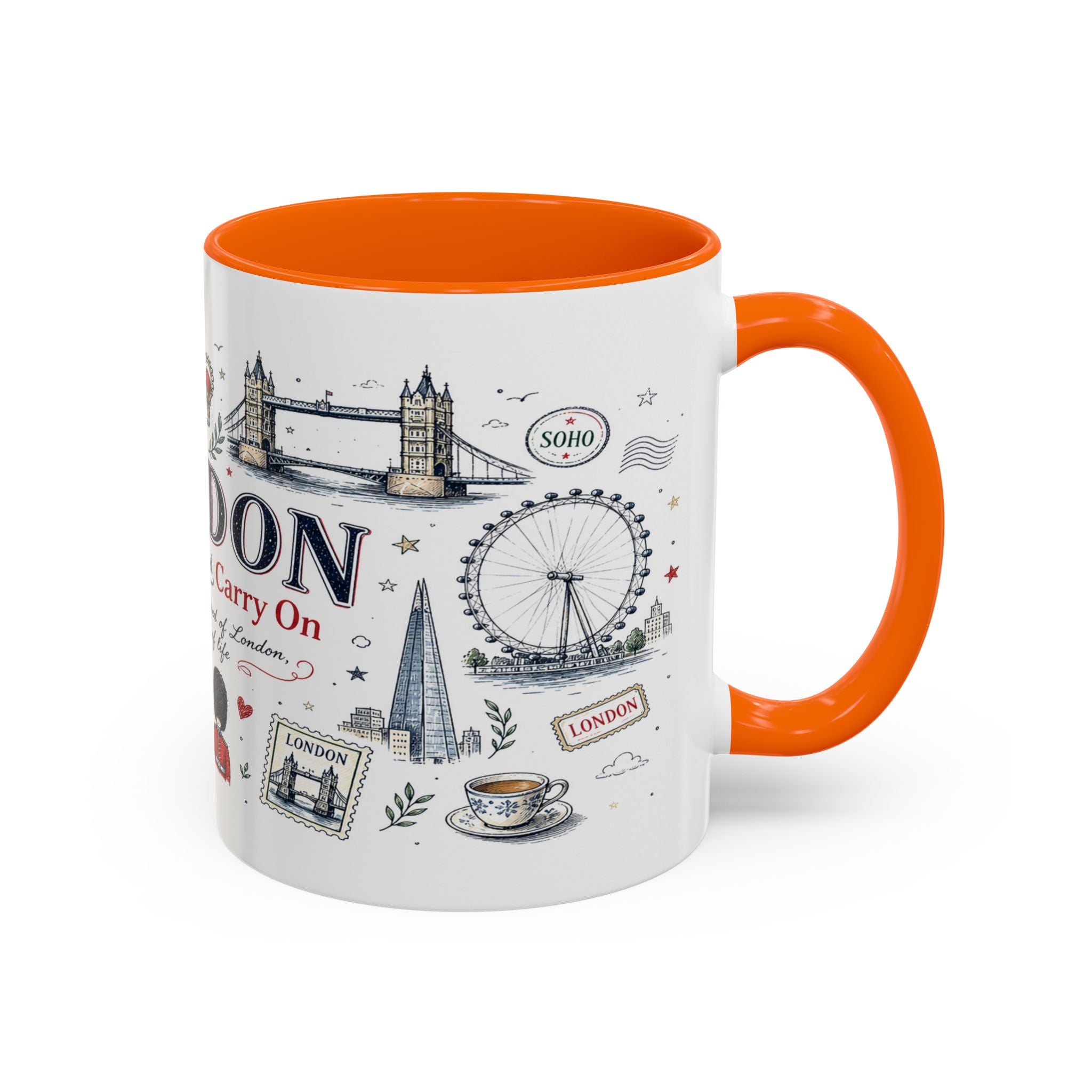 London Coffee Mug | England Souvenir Travel Gift | Accent Color Ceramic 11oz 15oz