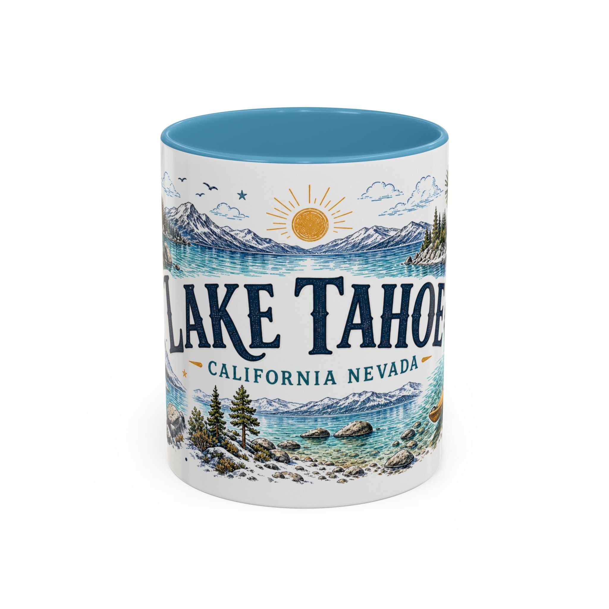 Lake Tahoe Mug, California Nevada Travel Souvenir, Bucket List Gift, Accent Ceramic Coffee Mug 11oz 15oz