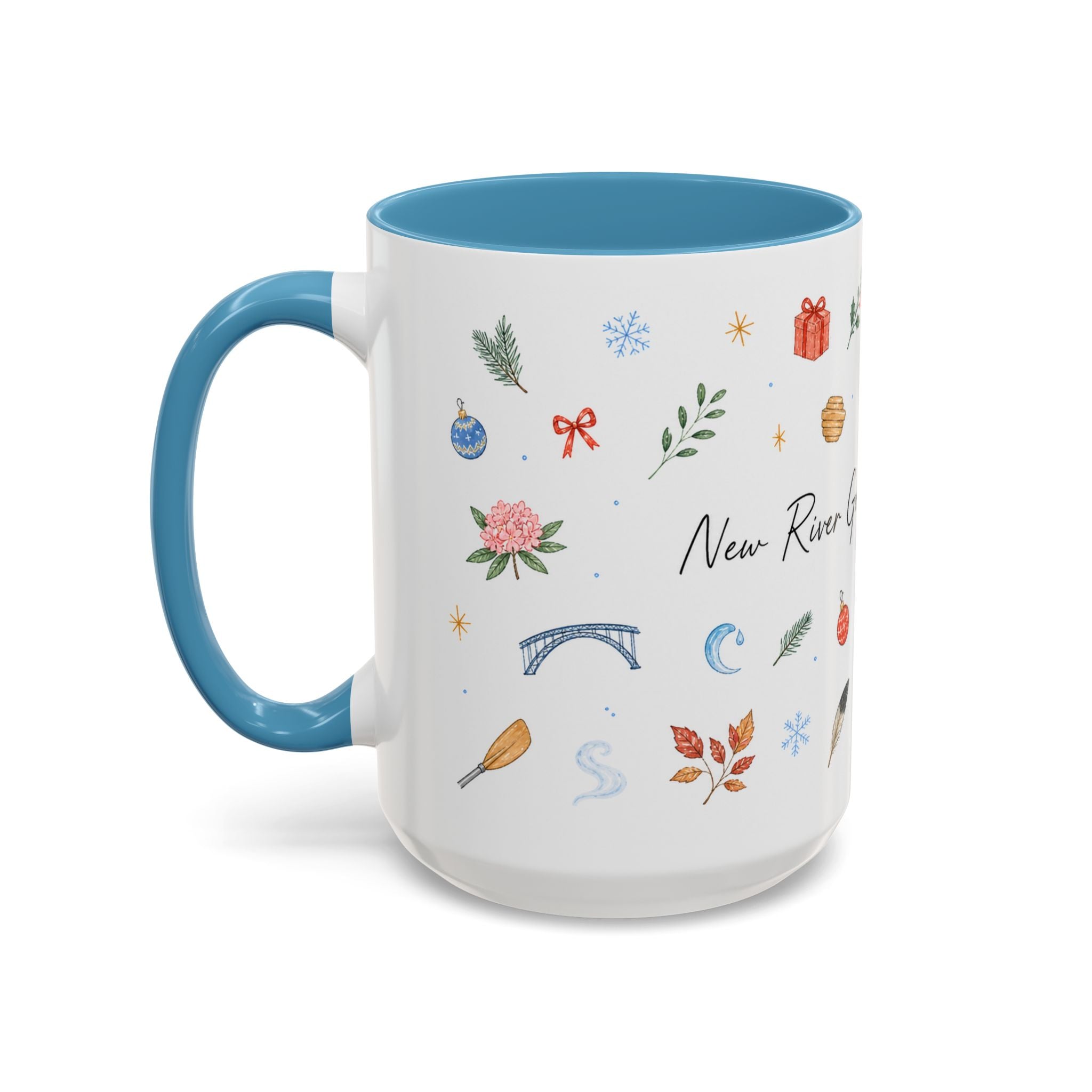 New River Gorge National Park Christmas Mug | Watercolor Travel Souvenir | Holiday Gift | Accent Ceramic Coffee Cup 11oz 15oz