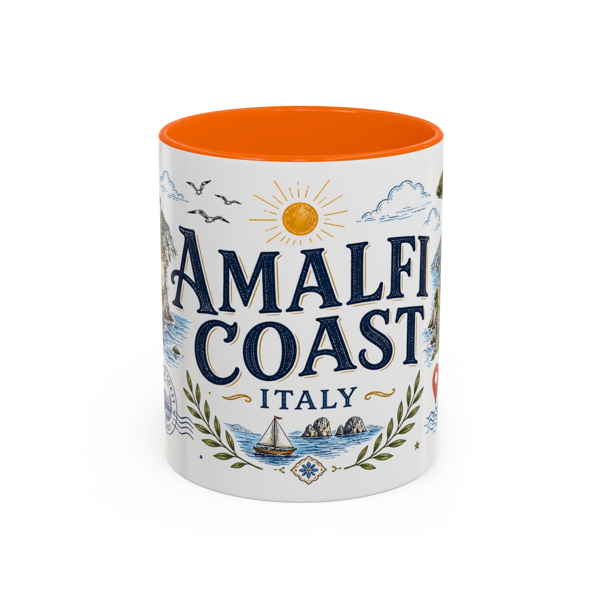 Amalfi Coast Coffee Mug | Travel Destination Souvenir Gift | Accent Color Ceramic 11oz 15oz