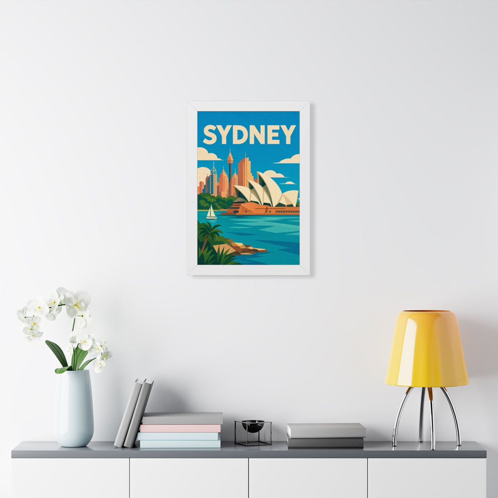 Sydney Opera House Australia Framed Poster | Vintage Travel Wall Art | Black Walnut White Frame | 16x24 20x30