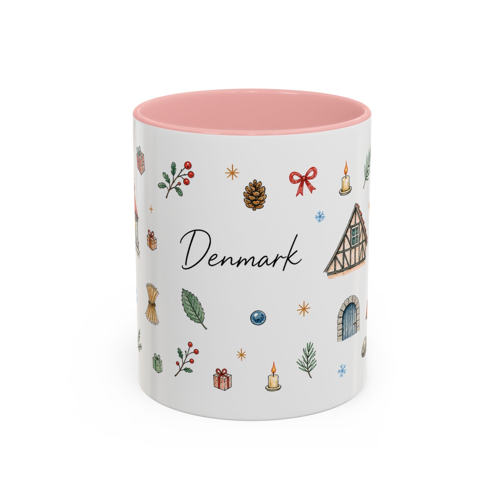 Denmark Christmas Mug | Watercolor Travel Souvenir | Holiday Gift | Accent Ceramic Coffee Cup 11oz 15oz