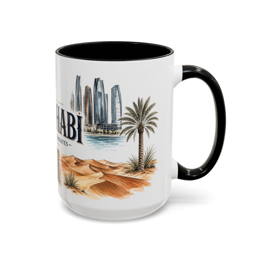 Abu Dhabi Coffee Mug | United Arab Emirates Travel Souvenir | Vintage Illustrated City Gift | 11 oz 15 oz Accent Mug