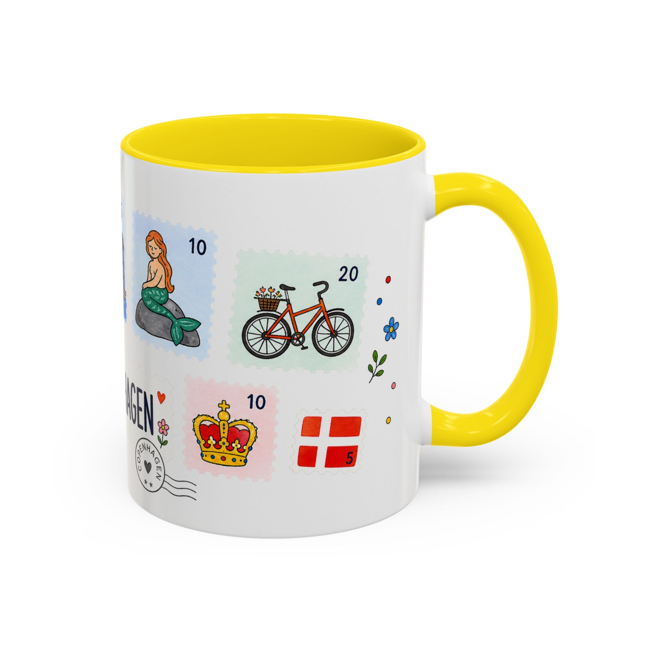 Copenhagen Coffee Mug | Postage Stamp Collage Mug | Travel Souvenir Accent Cup 11oz 15oz