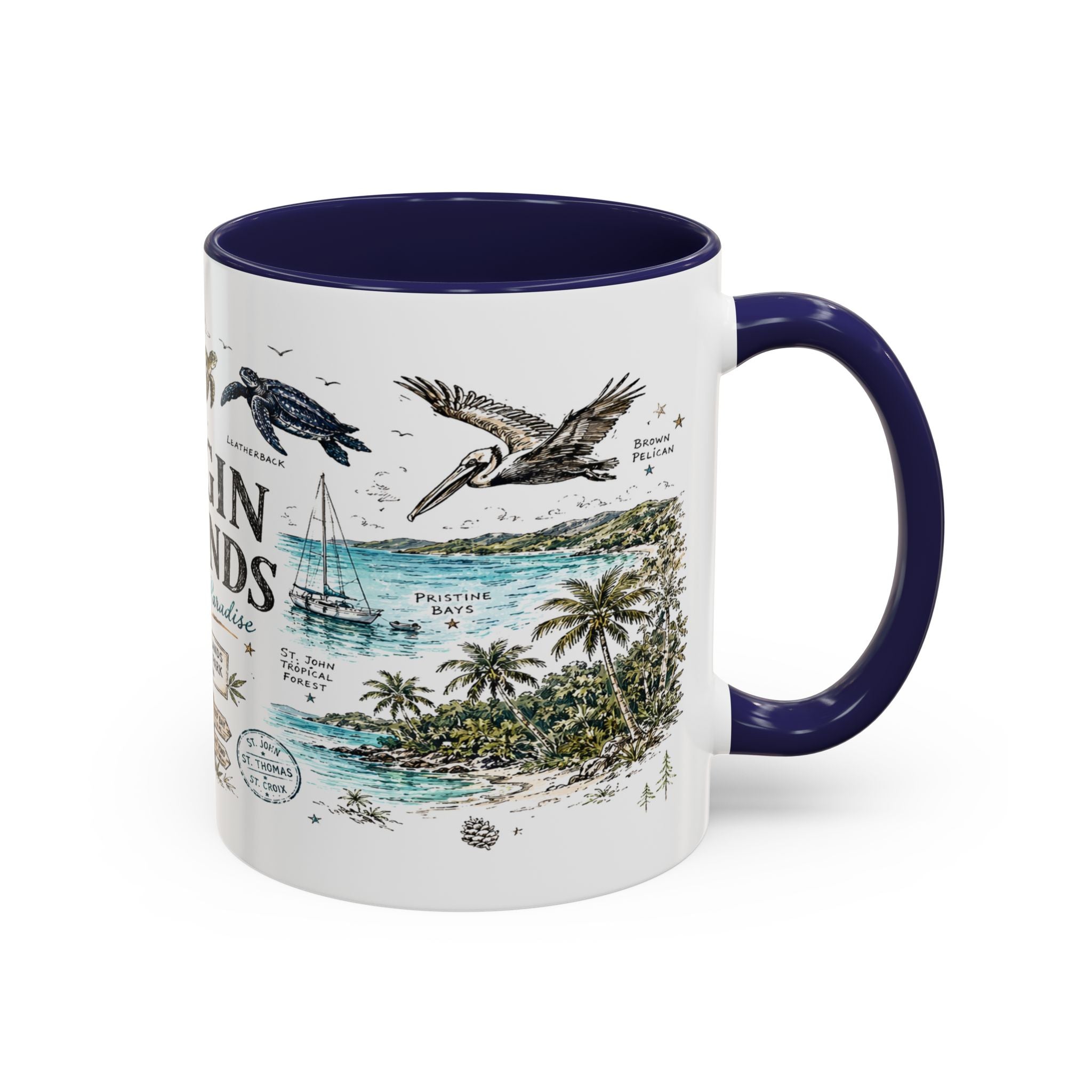 Virgin Islands National Park Coffee Mug | Caribbean Beach Snorkeling Reef Gift | Accent Color Ceramic 11oz 15oz