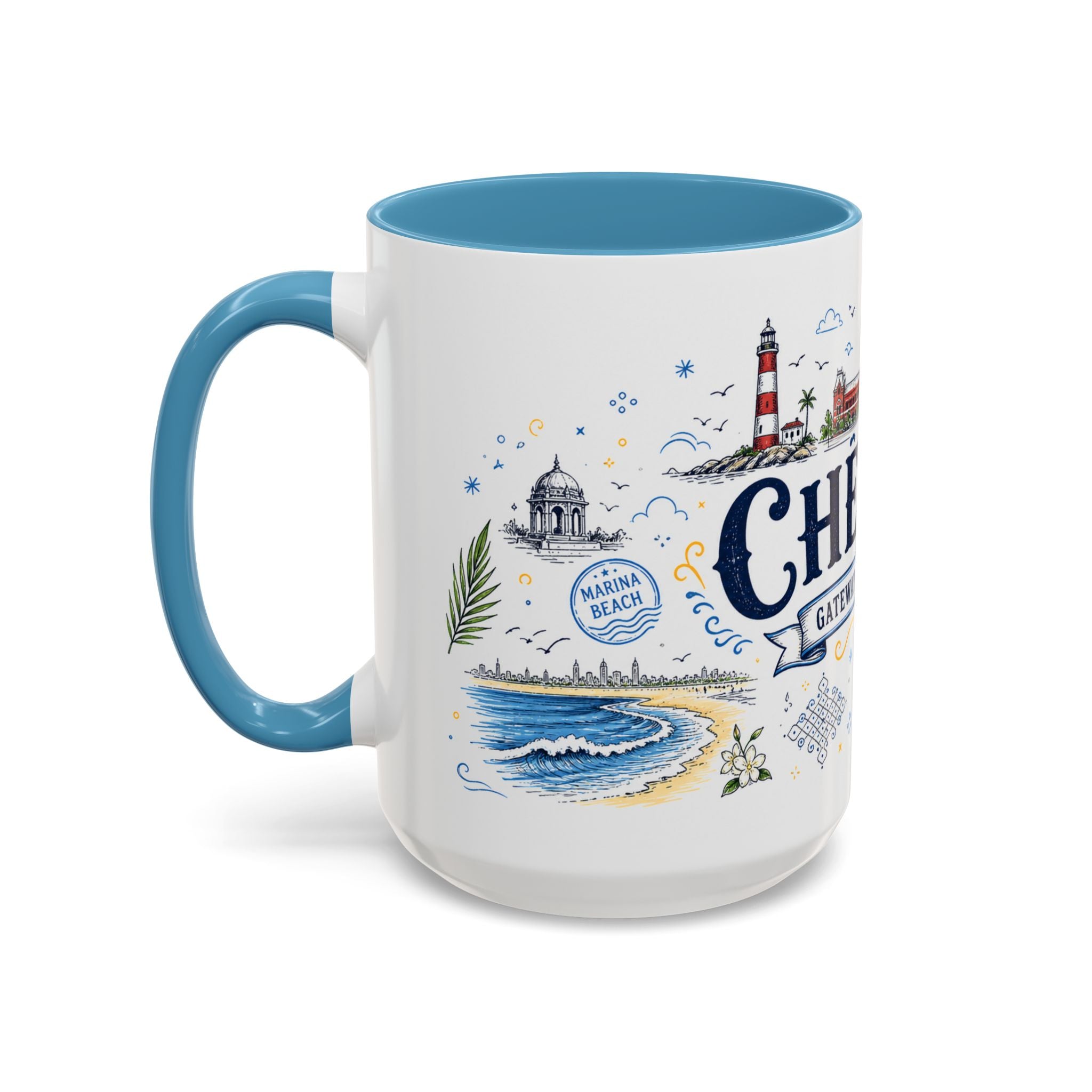 Chennai Coffee Mug | India Souvenir Travel Gift | Accent Color Ceramic 11oz 15oz
