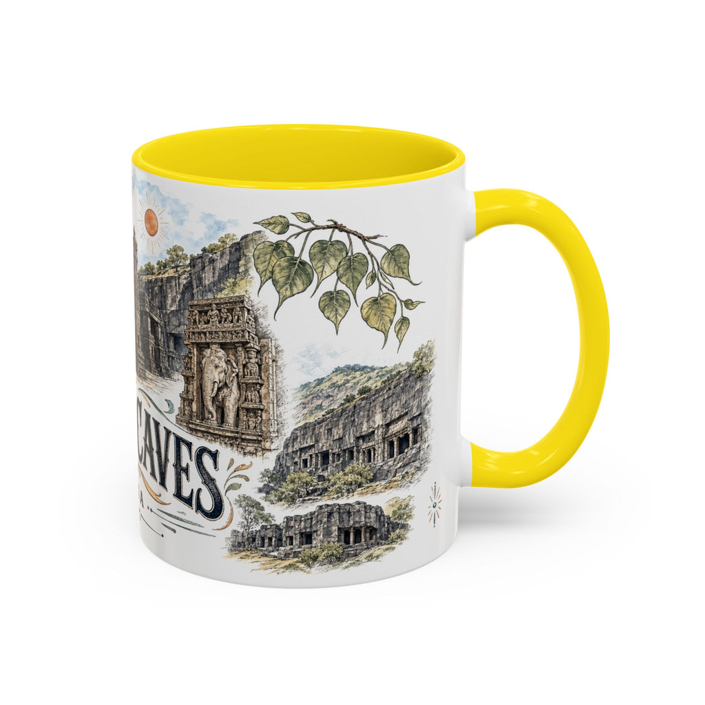 Ellora Caves Mug, India Travel Souvenir, Bucket List Gift, Accent Ceramic Coffee Mug 11oz 15oz