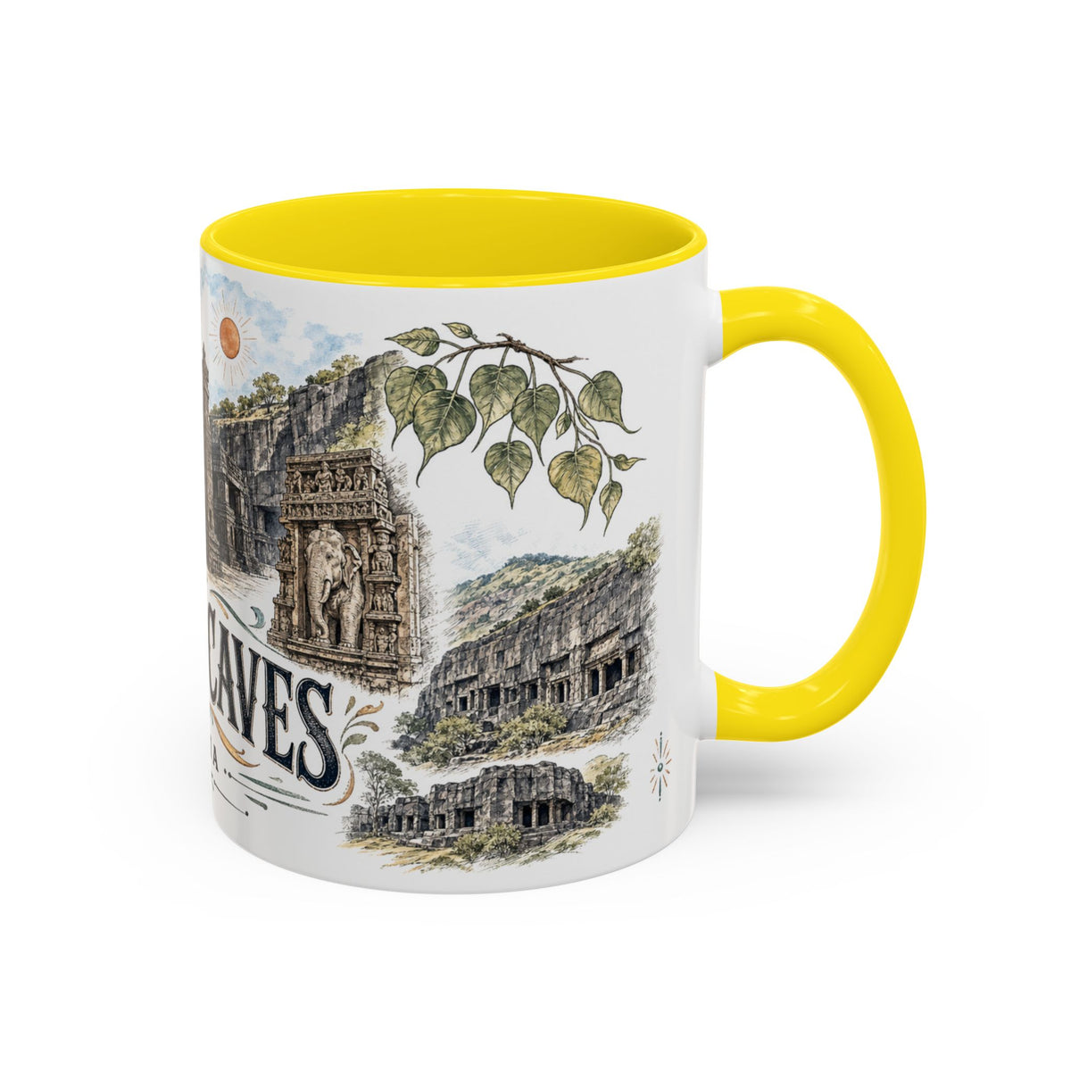 Ellora Caves Mug, India Travel Souvenir, Bucket List Gift, Accent Ceramic Coffee Mug 11oz 15oz