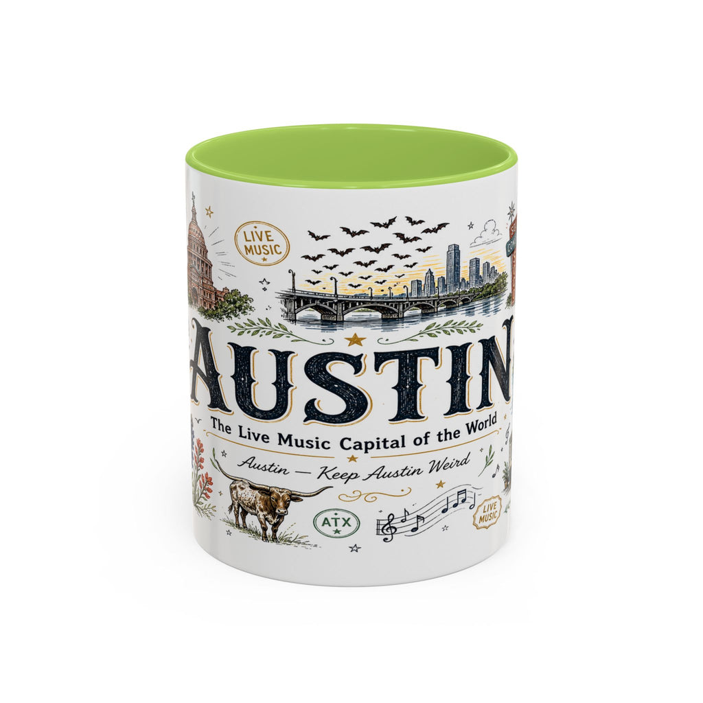Austin Coffee Mug | Texas Souvenir City Gift | Accent Color Ceramic 11oz 15oz