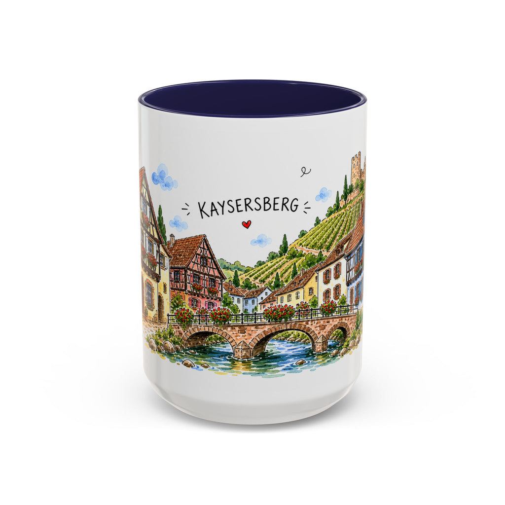 Kaysersberg Illustrated Travel Mug | France Souvenir Accent Coffee Mug | 11oz 15oz Ceramic Cup