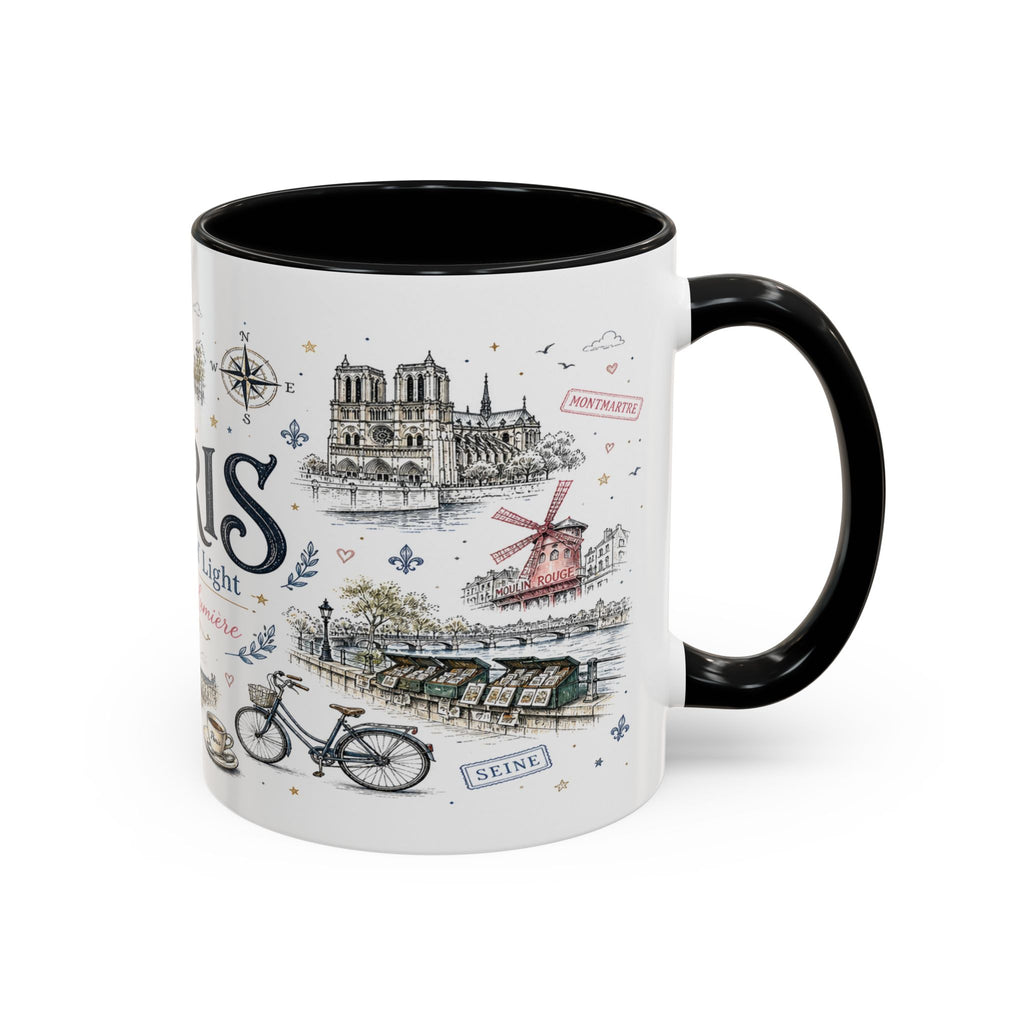 Paris Coffee Mug | France Souvenir Travel Gift | Accent Color Ceramic 11oz 15oz