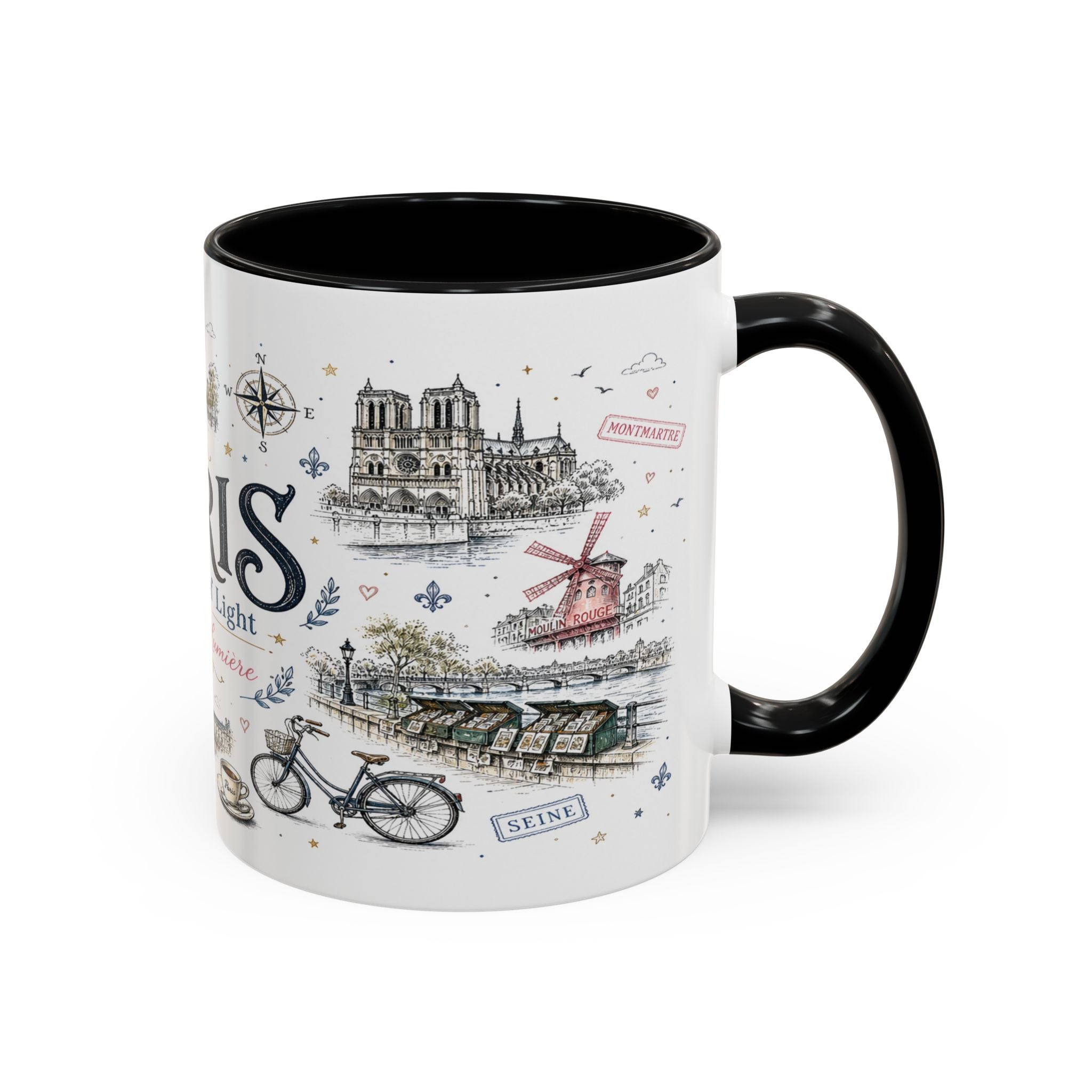 Paris Coffee Mug | France Souvenir Travel Gift | Accent Color Ceramic 11oz 15oz