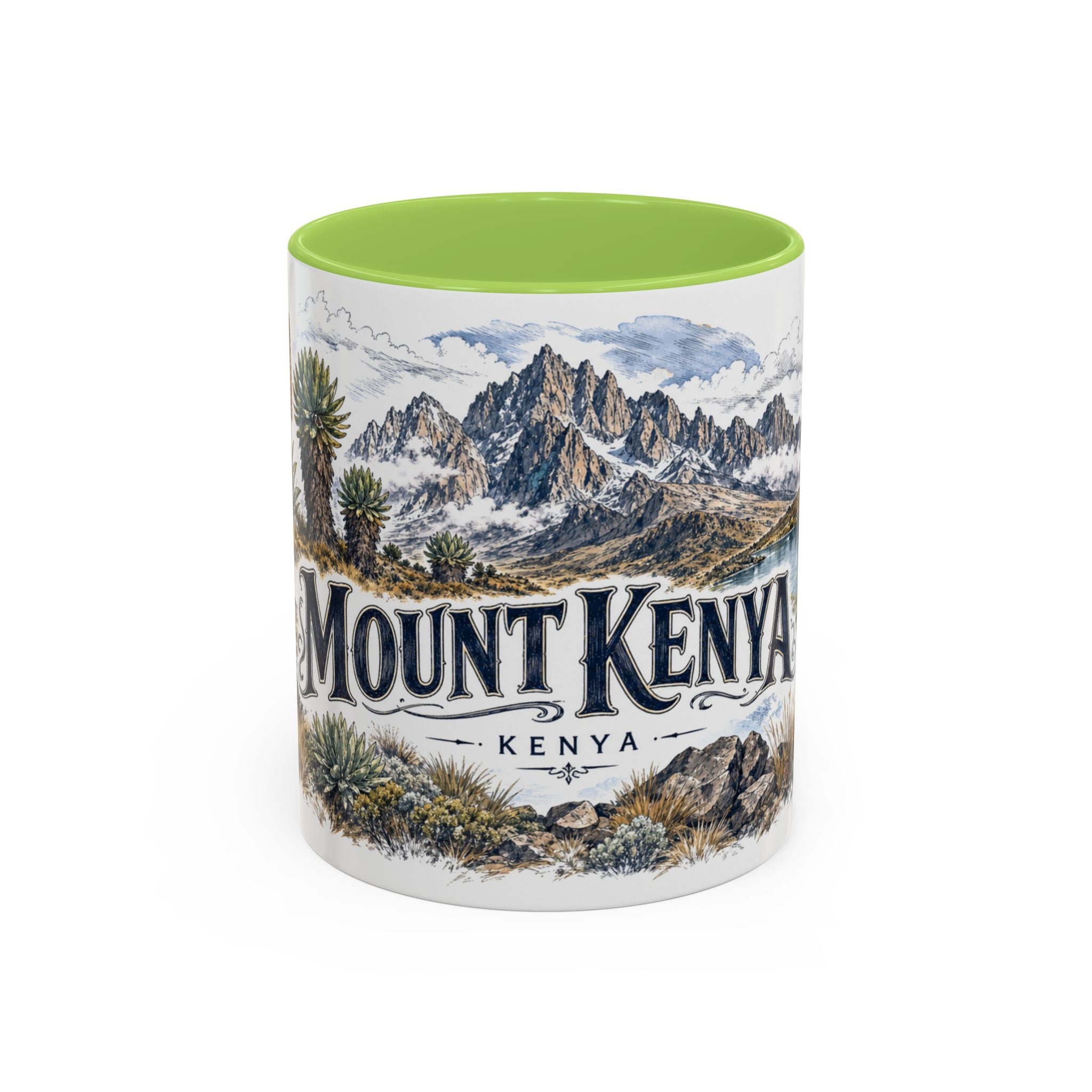 Mount Kenya Mug, Kenya Travel Souvenir, Bucket List Gift, Accent Ceramic Coffee Mug 11oz 15oz
