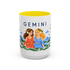 Gemini Zodiac Coffee Mug | Twins and Floral Design | Astrology Birthday Gift | 11 oz 15 oz Ceramic Accent Mug
