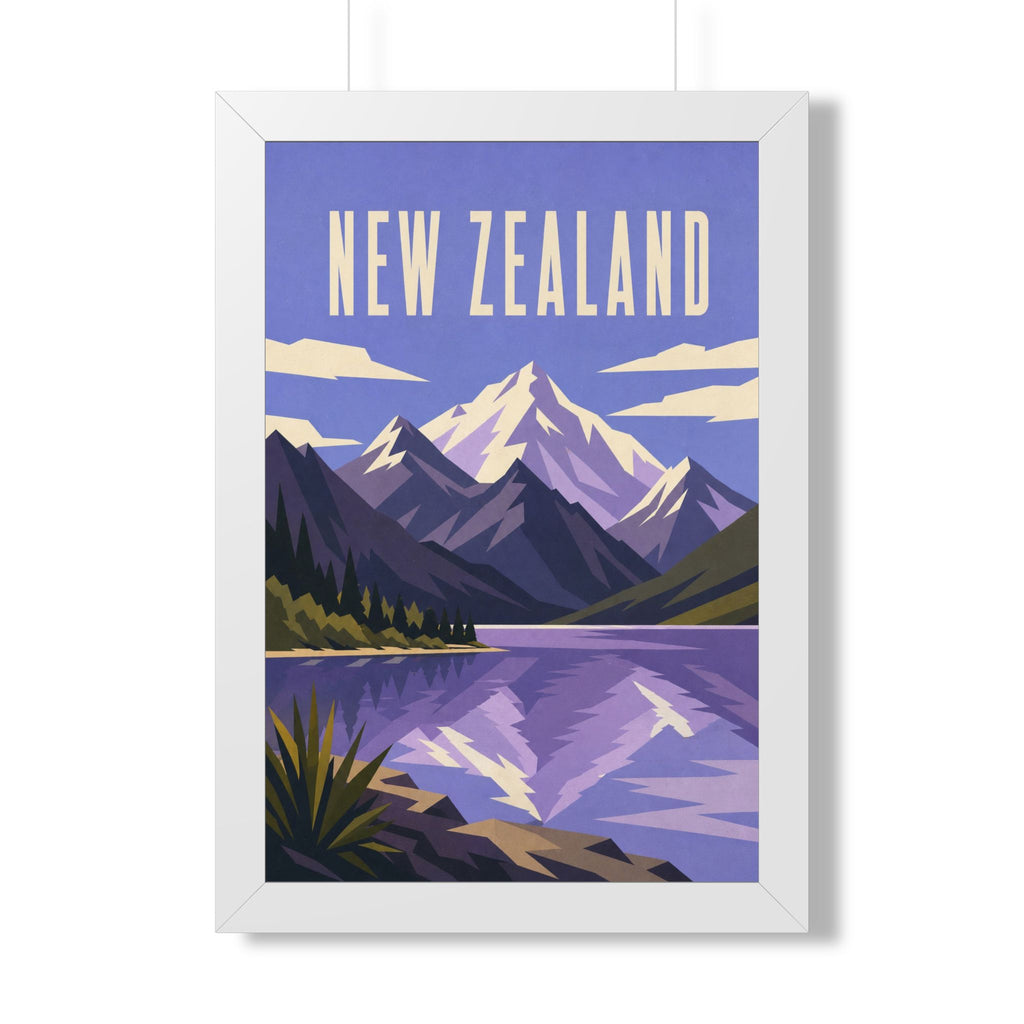 New Zealand Alps New Zealand Framed Poster | Vintage Travel Wall Art | Black Walnut White Frame | 16x24 20x30