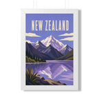New Zealand Alps New Zealand Framed Poster | Vintage Travel Wall Art | Black Walnut White Frame | 16x24 20x30