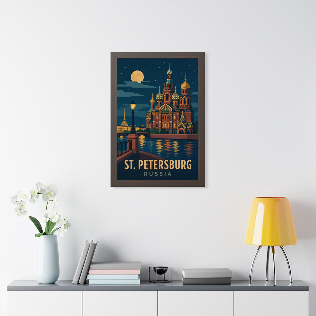 St. Petersburg Russia Framed Poster | Vintage Travel Wall Art | Black Walnut White Frame | 16x24 20x30