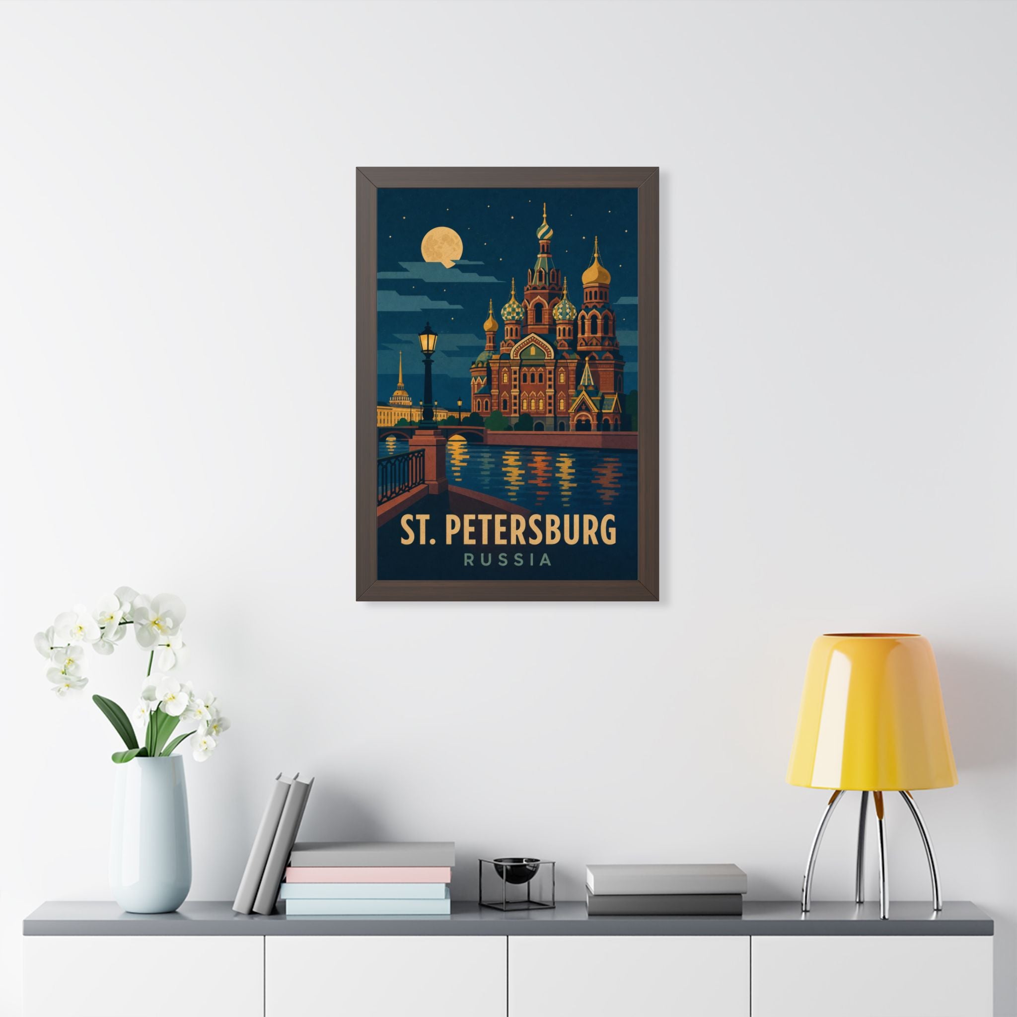 St. Petersburg Russia Framed Poster | Vintage Travel Wall Art | Black Walnut White Frame | 16x24 20x30
