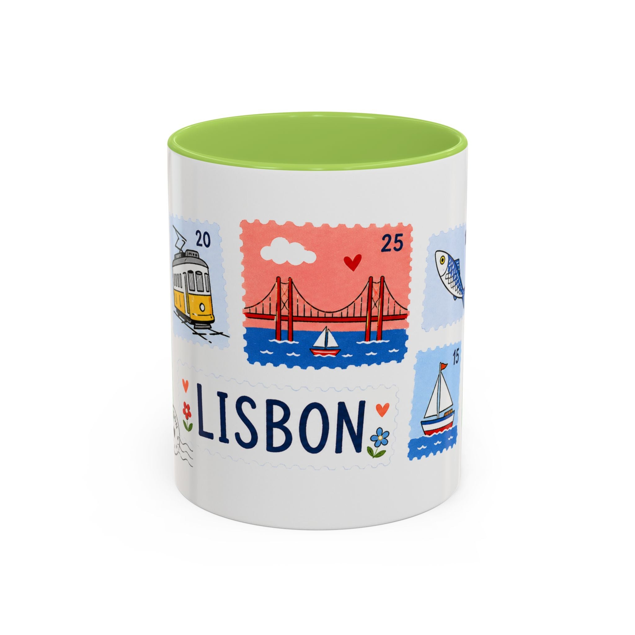 Lisbon Coffee Mug | Postage Stamp Collage Mug | Travel Souvenir Accent Cup 11oz 15oz